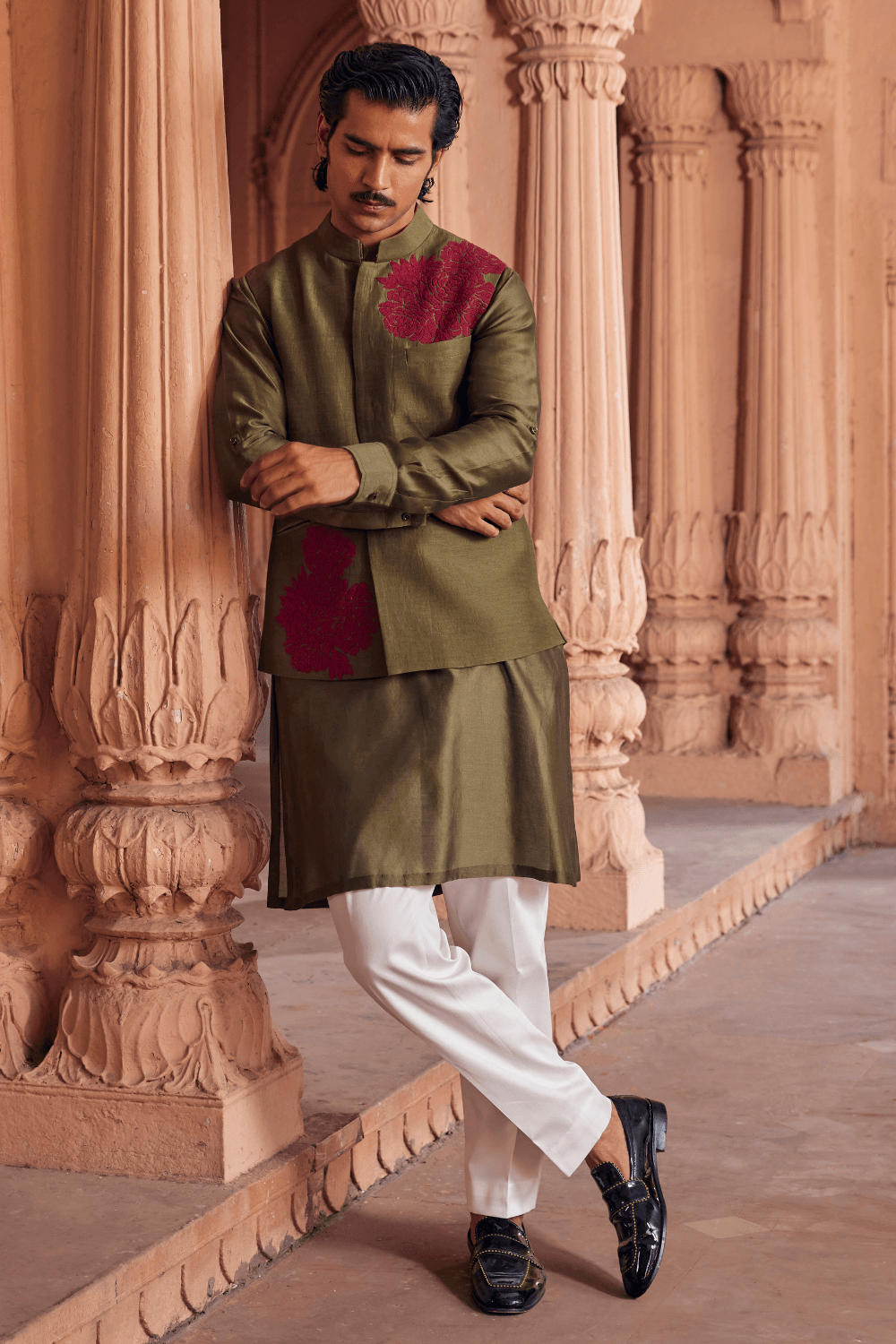 Rangaz Chanderi Nehru Jacket - Studio Bagechaa