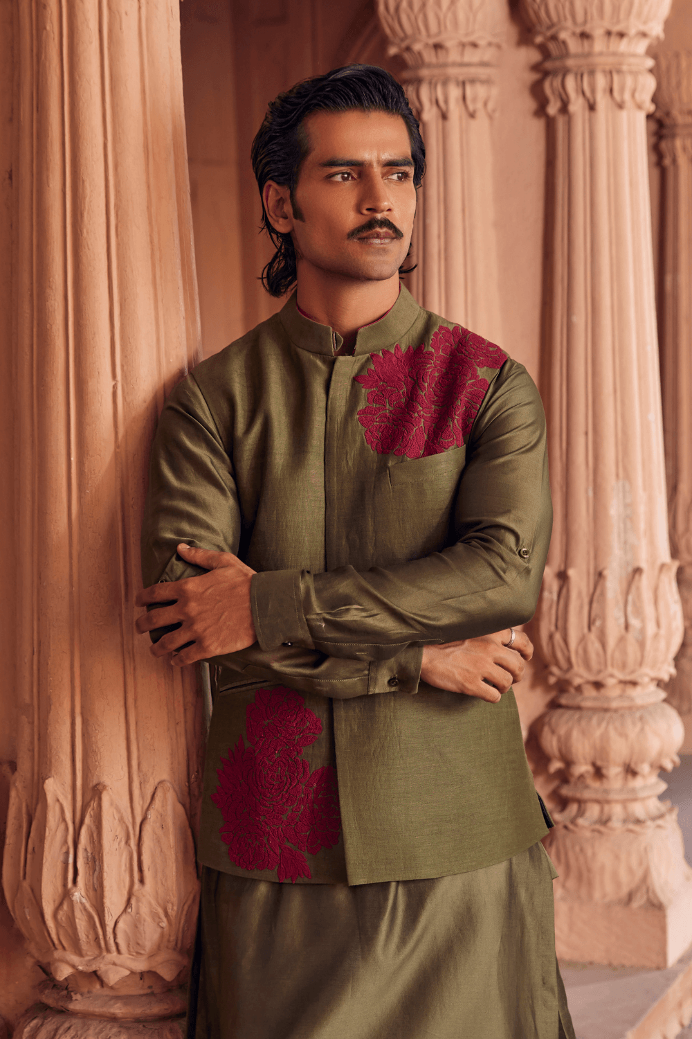 Rangaz Chanderi Nehru Jacket - Studio Bagechaa