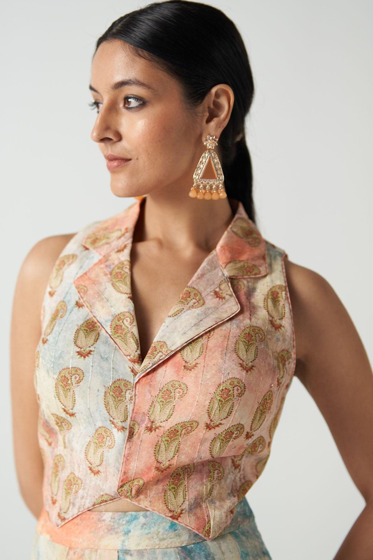 Rasbhari Peach Gilet Sharara Set - Studio Bagechaa
