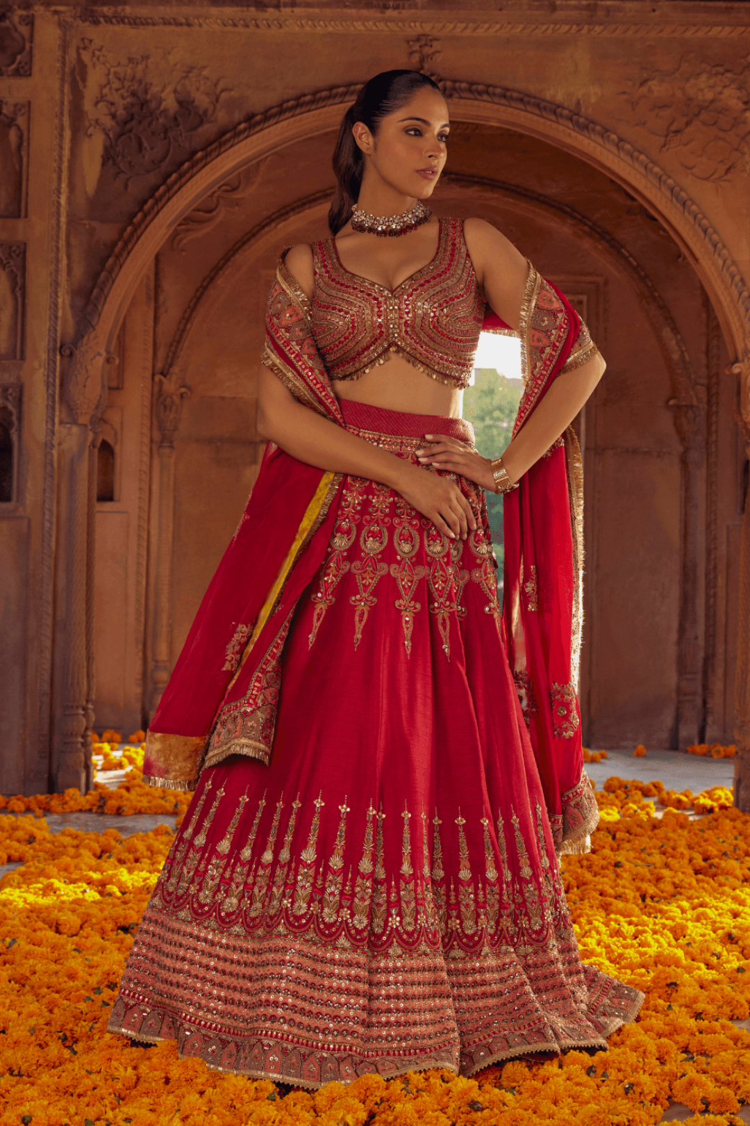 Ria Malhotra in Hairat Raw Silk Lehenga With Mughal Embroidery - Studio Bagechaa