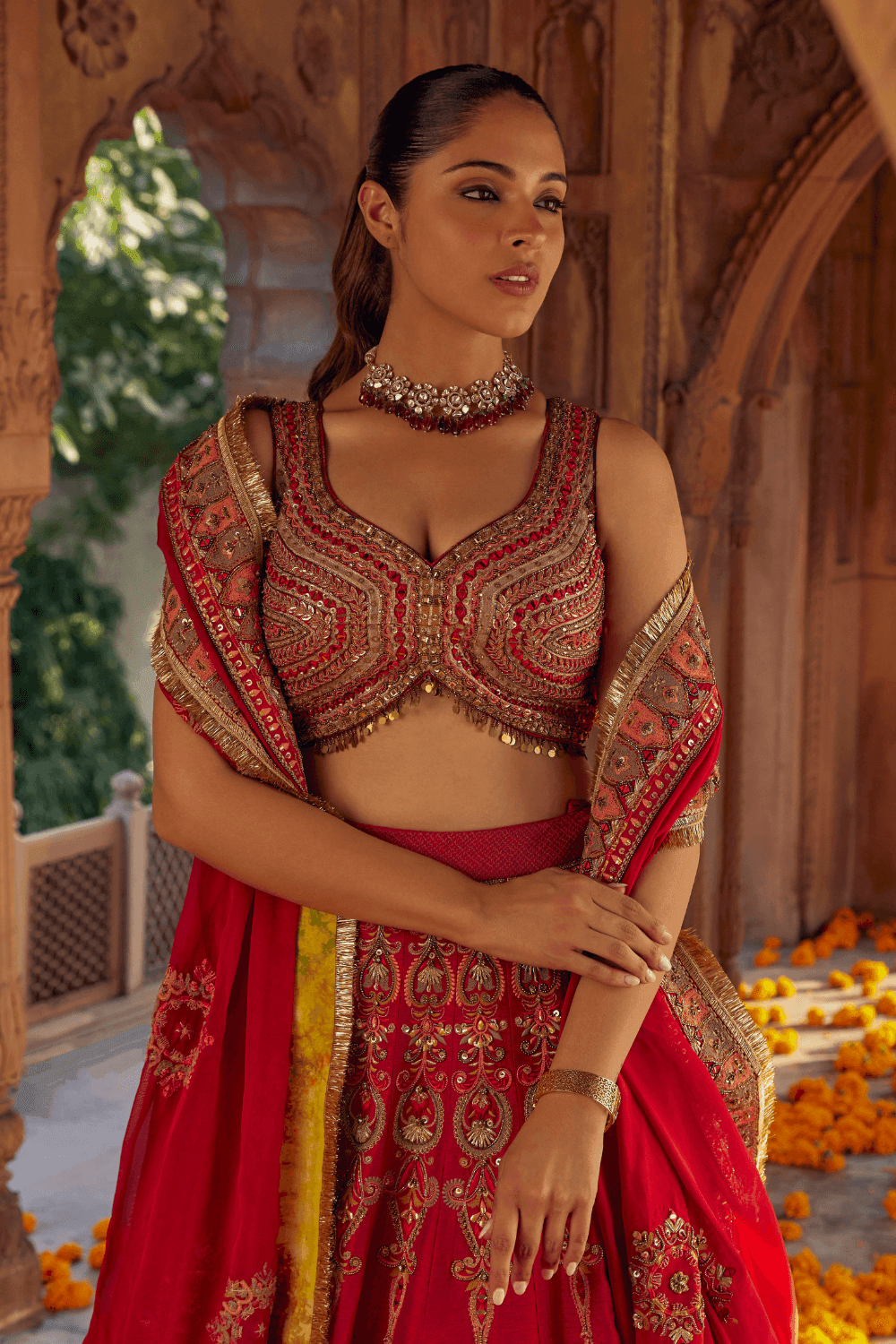 Ria Malhotra in Hairat Raw Silk Lehenga With Mughal Embroidery - Studio Bagechaa
