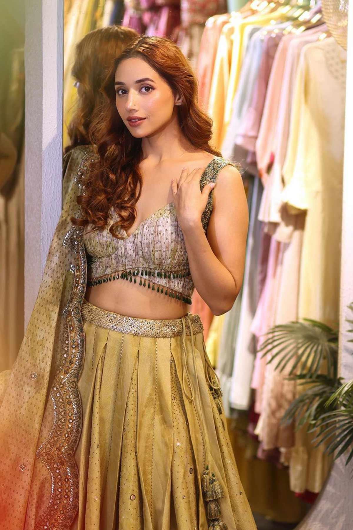 Ria Malhotra in Shaheen Chanderi Bandhani Scalloped Lehenga with Ghungroos - Studio Bagechaa