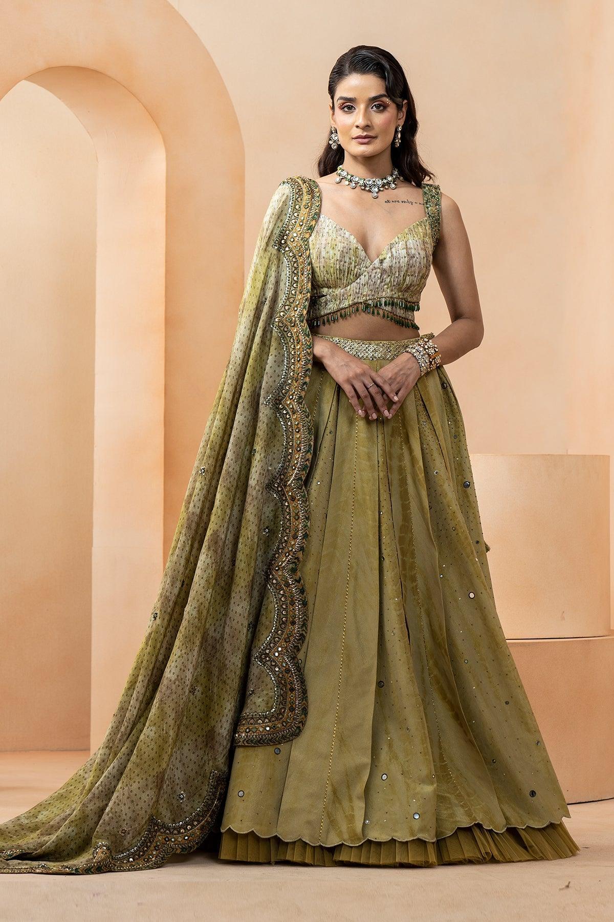Ria Malhotra in Shaheen Chanderi Bandhani Scalloped Lehenga with Ghungroos - Studio Bagechaa