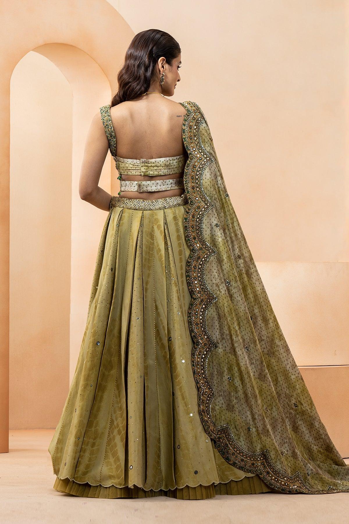 Ria Malhotra in Shaheen Chanderi Bandhani Scalloped Lehenga with Ghungroos - Studio Bagechaa