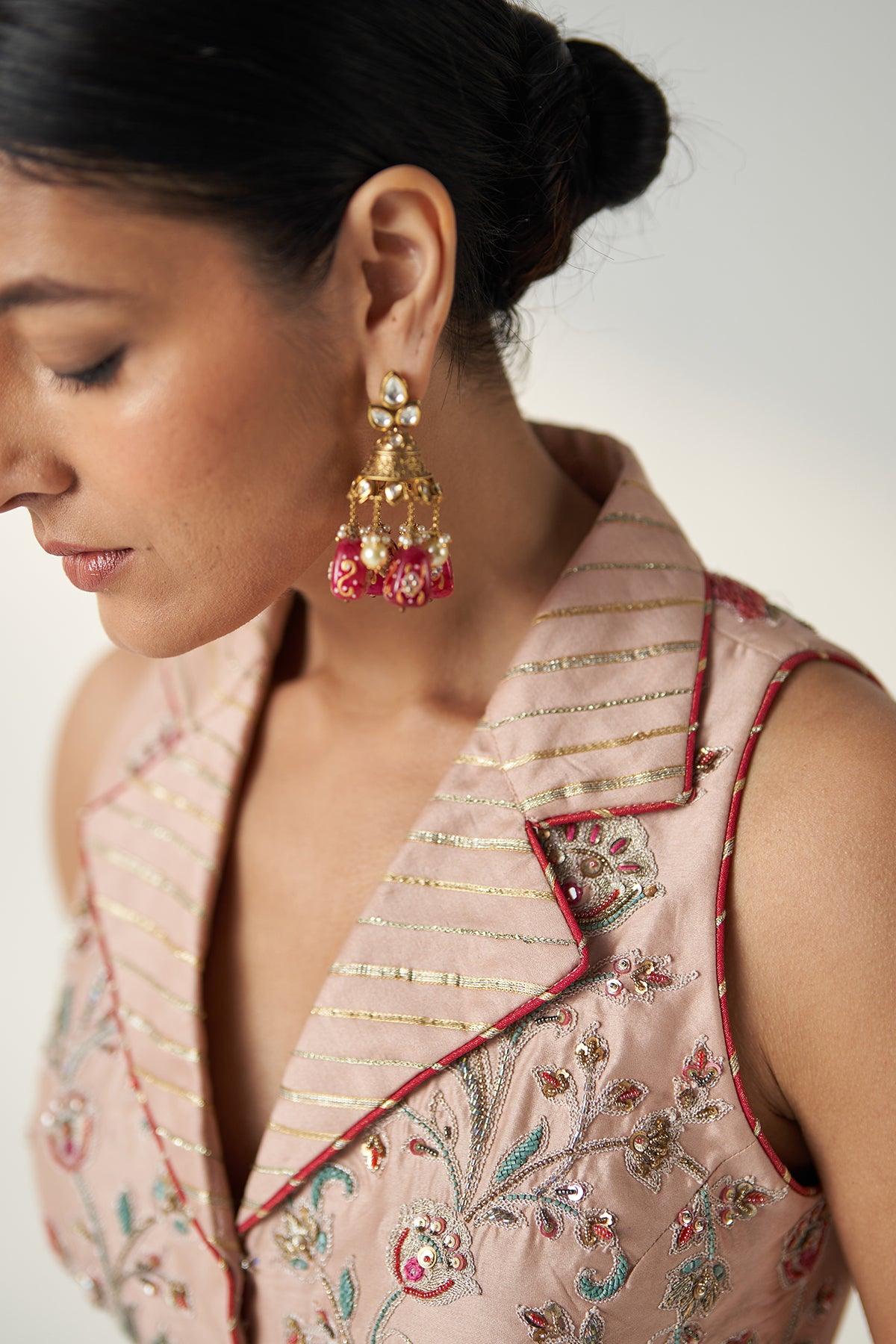RIDHI BLUSH PINK GILET SHARARA SET - Studio Bagechaa