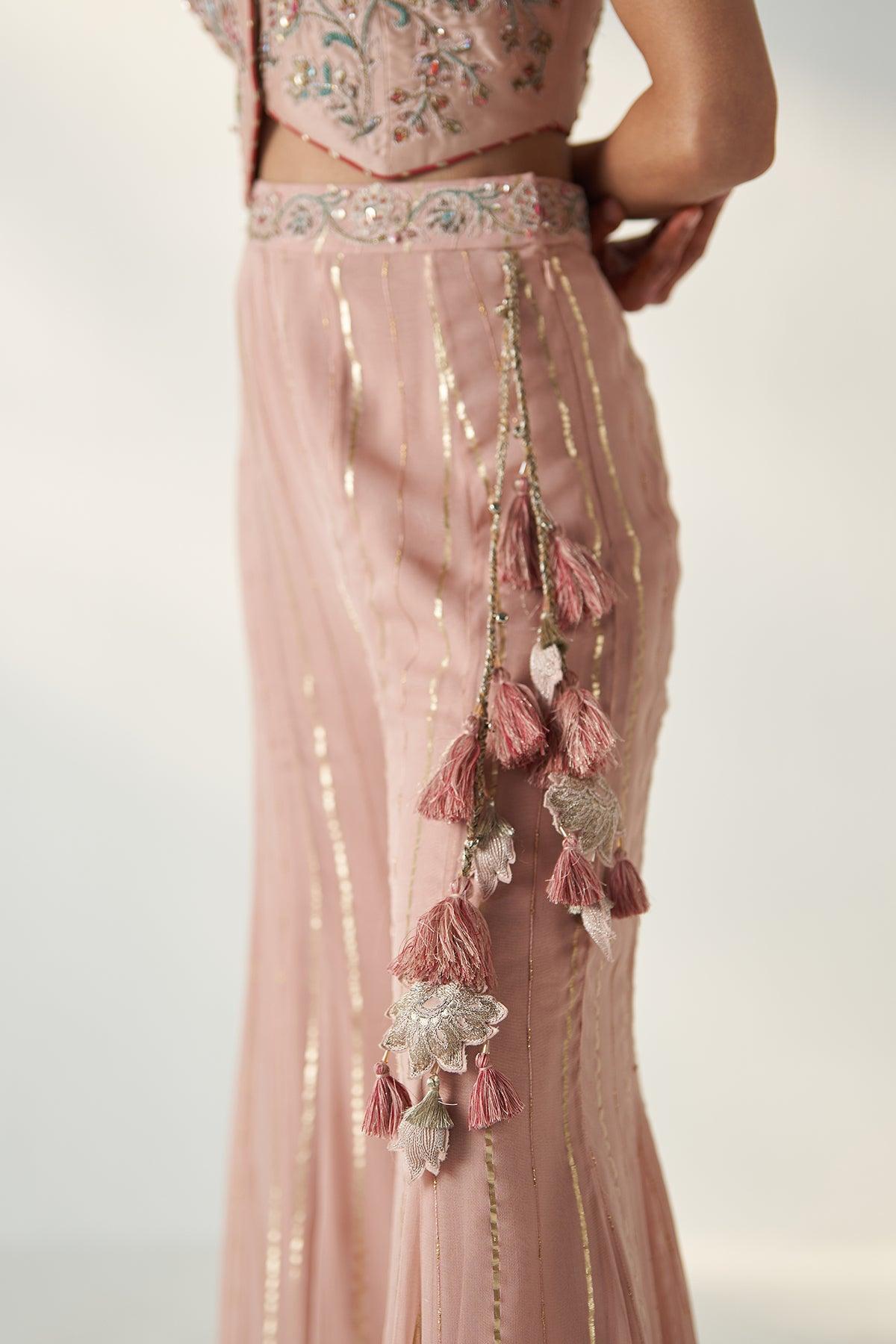 RIDHI BLUSH PINK GILET SHARARA SET - Studio Bagechaa