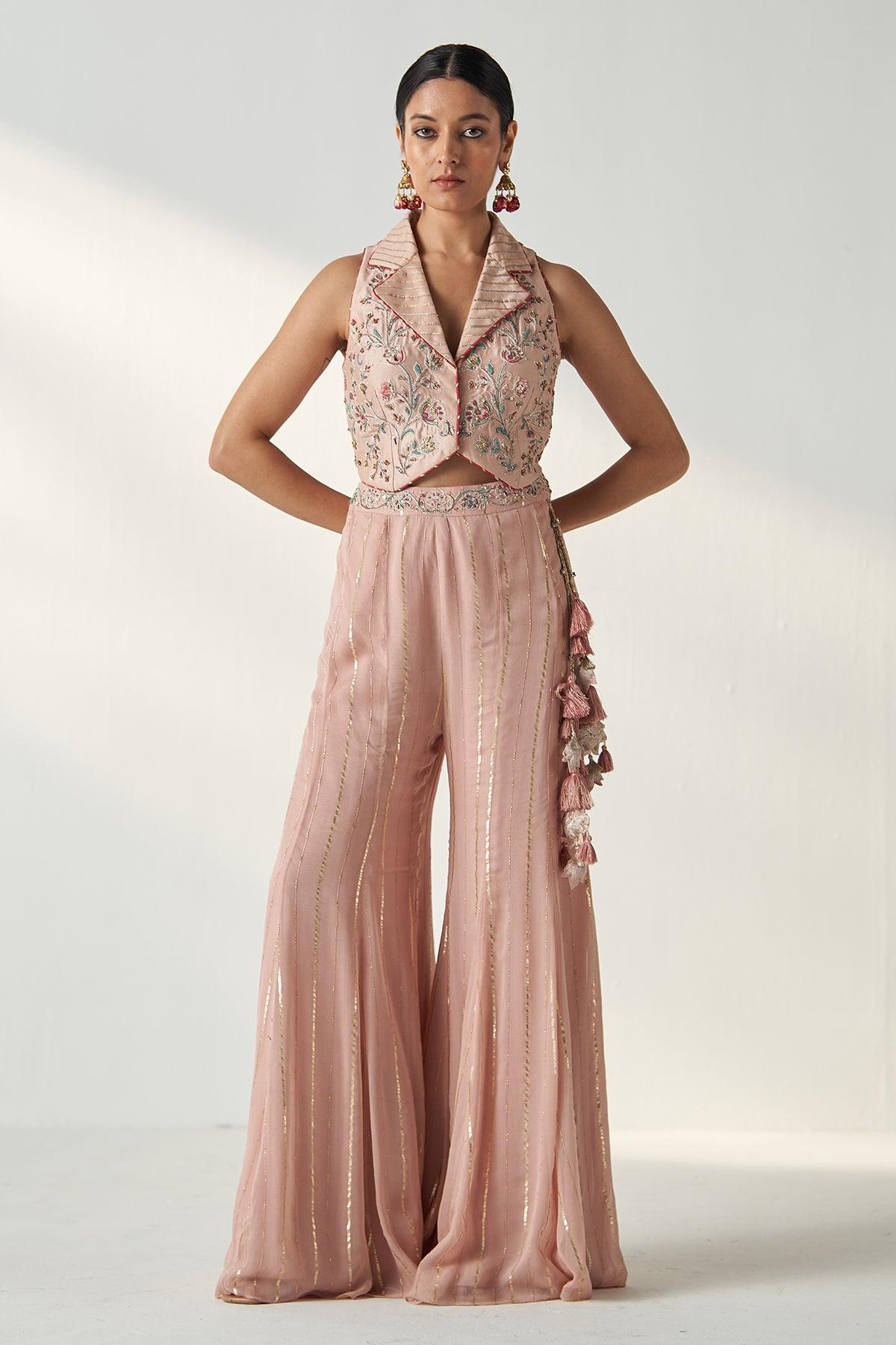 RIDHI BLUSH PINK GILET SHARARA SET - Studio Bagechaa