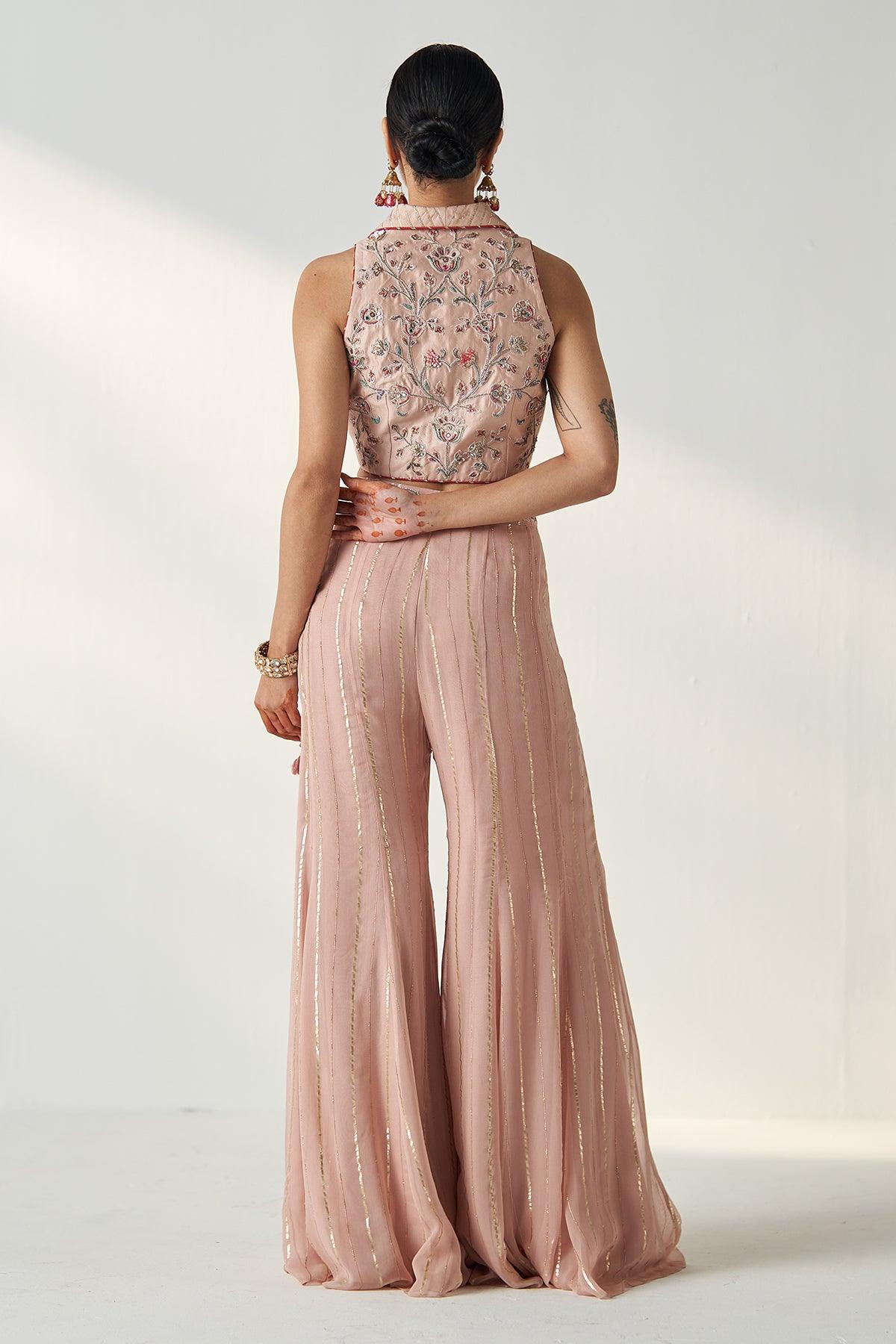 RIDHI BLUSH PINK GILET SHARARA SET - Studio Bagechaa