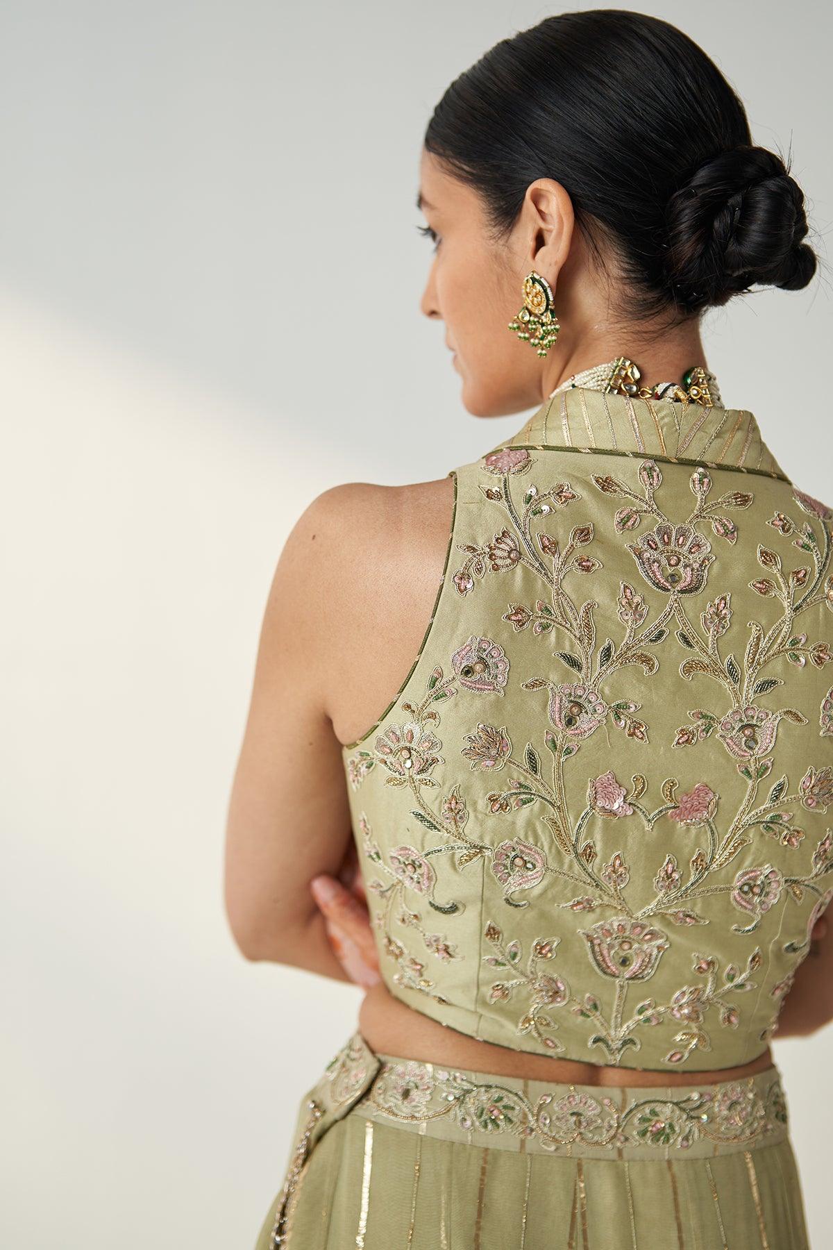 RIDHI GREEN GILET SHARARA SET - Studio Bagechaa