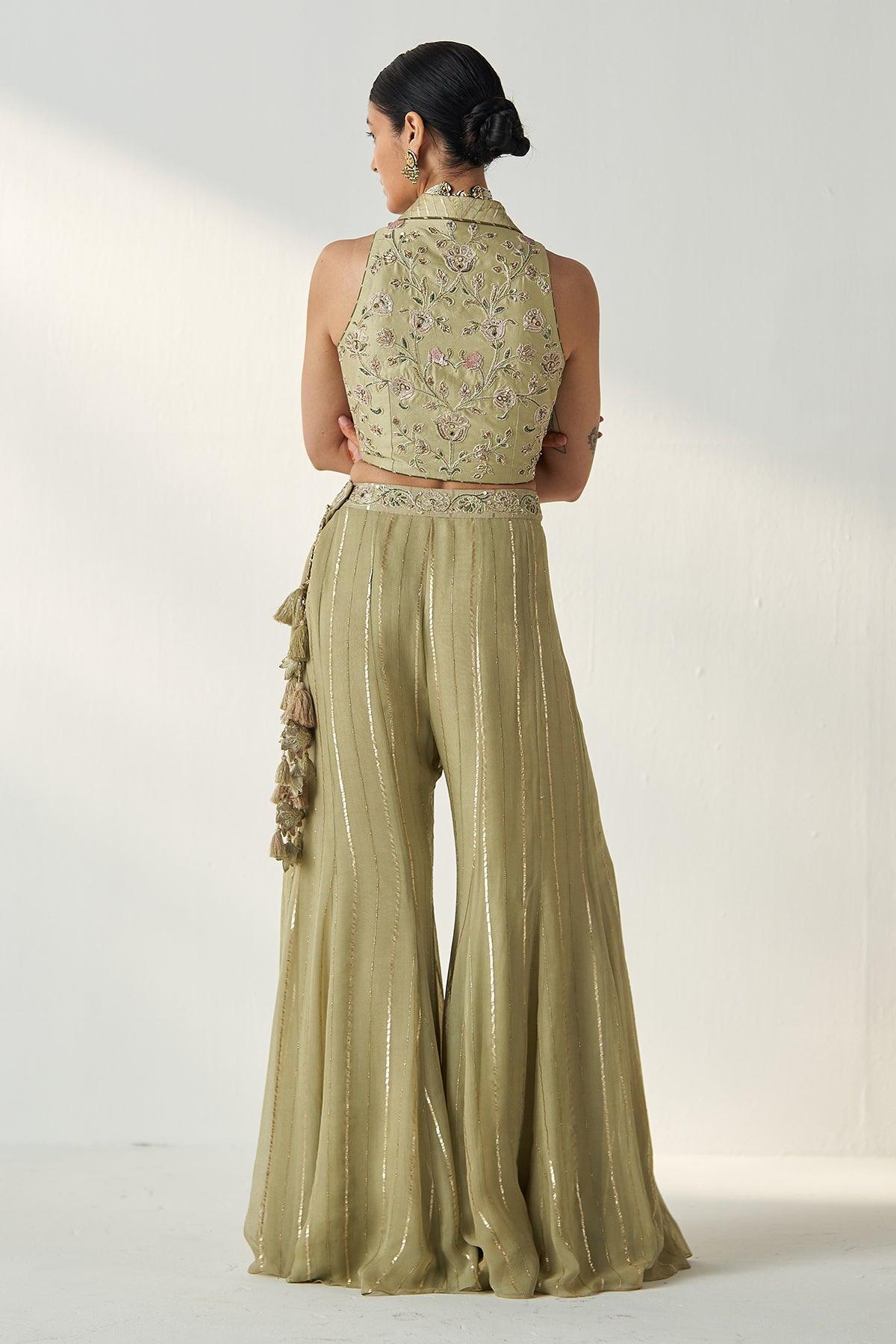 RIDHI GREEN GILET SHARARA SET - Studio Bagechaa