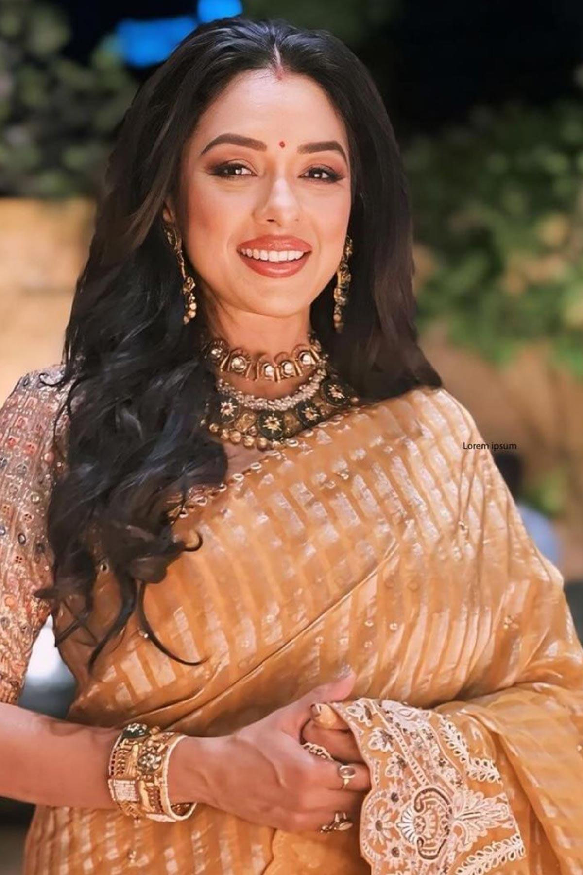 Rupali Ganguly in Radha Mustard Saree With Handcrafted Dori Border - Studio Bagechaa