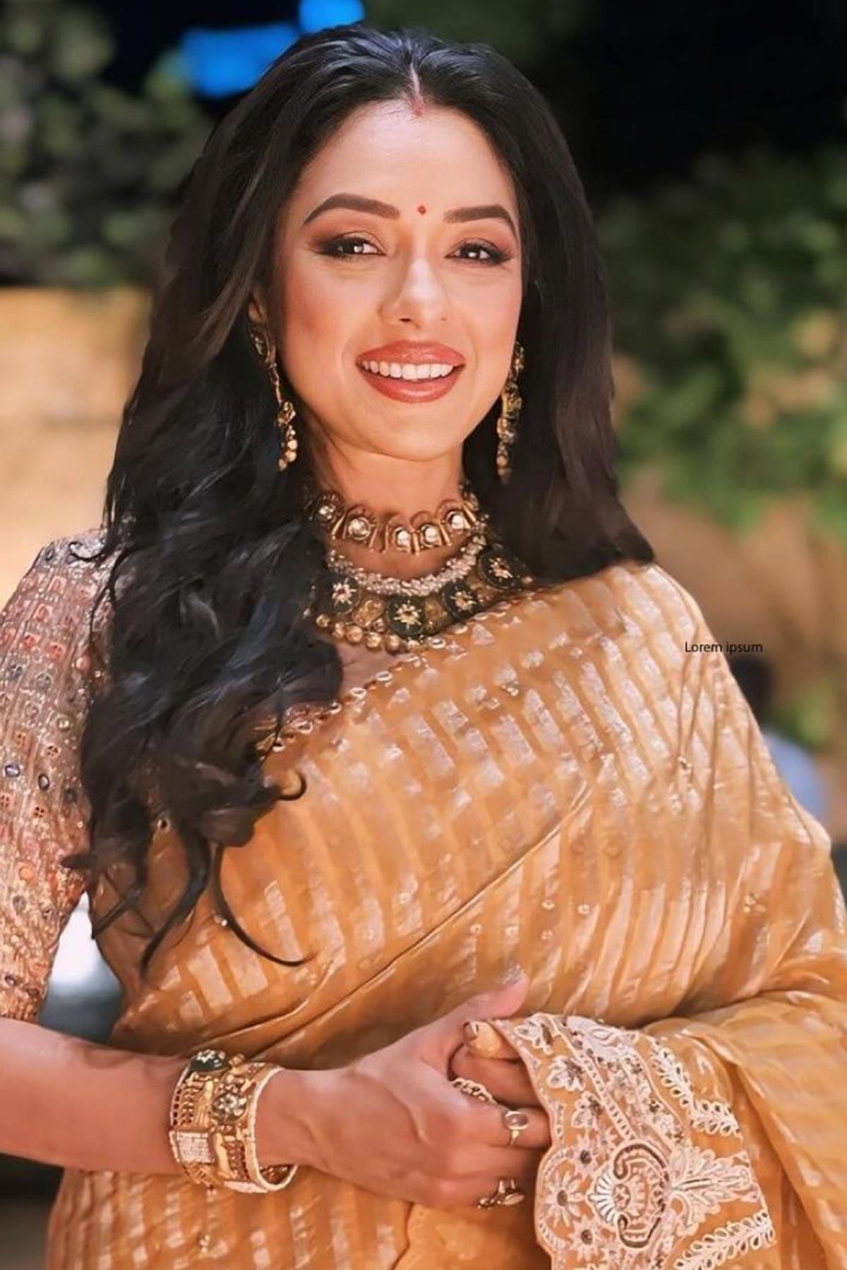 Rupali Ganguly in Radha Mustard Saree With Handcrafted Dori Border - Studio Bagechaa