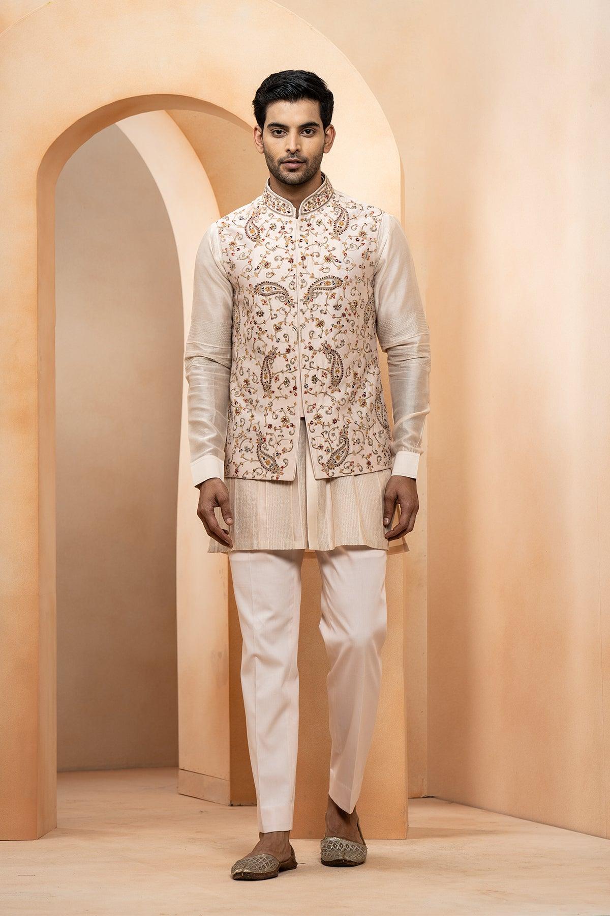 Shaista Chanderi Nehru Jacket set - Studio Bagechaa