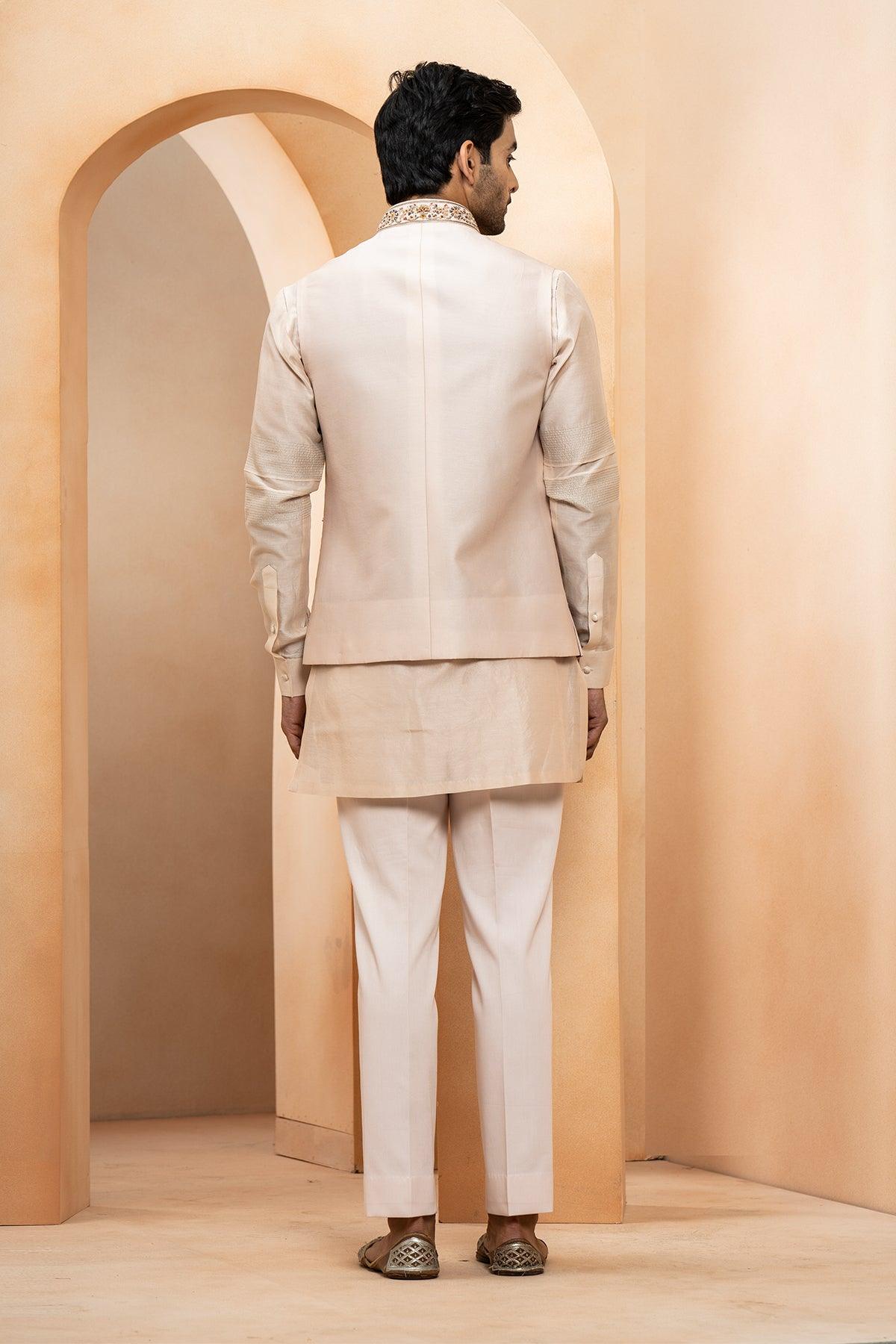 Shaista Chanderi Nehru Jacket set - Studio Bagechaa