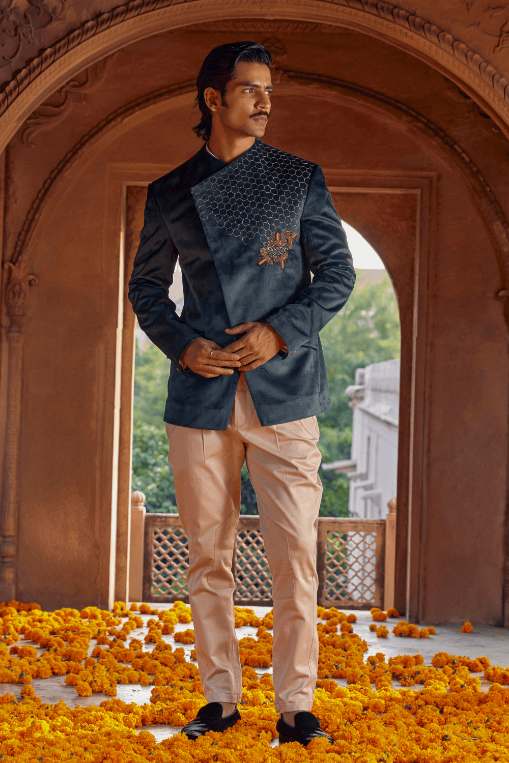Suhaan Graceful Green Chanderi Bandhgala - Studio Bagechaa