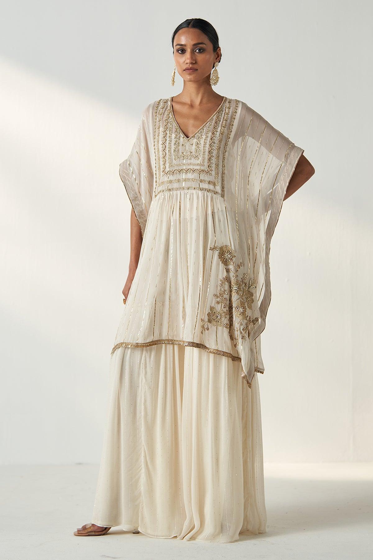 SUHANA IVORY KAFTAN GHARARA SET - Studio Bagechaa