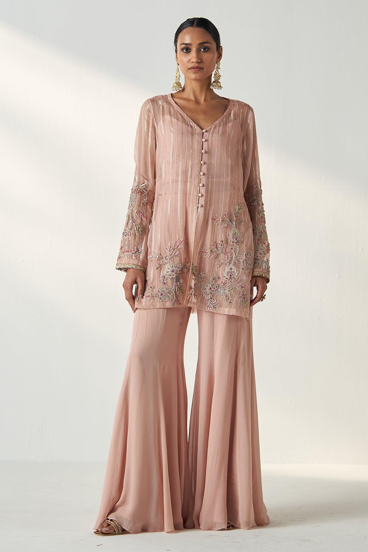 TARA BLUSH PINK SHARARA SET - Studio Bagechaa