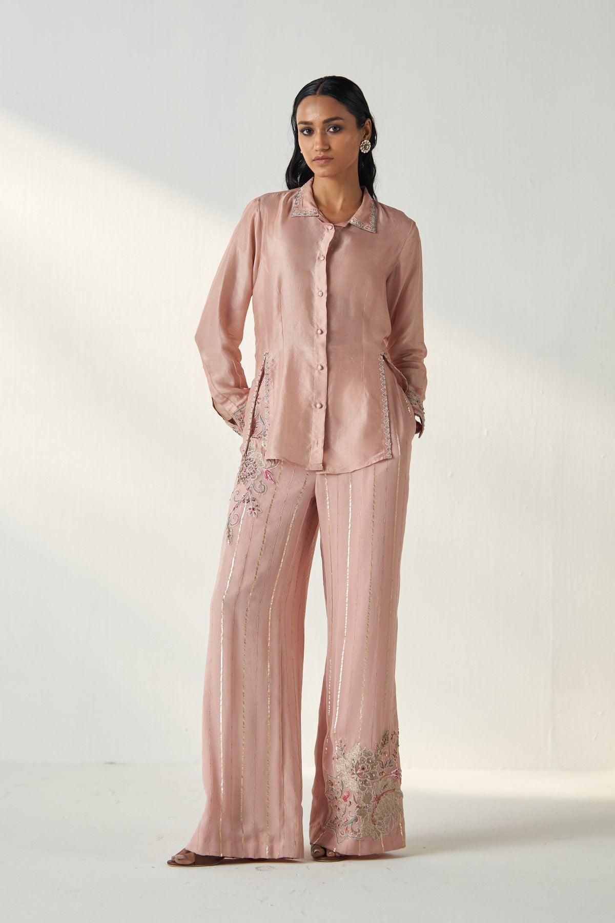TISYA BLUSH PINK SHIRT PANT SET - Studio Bagechaa