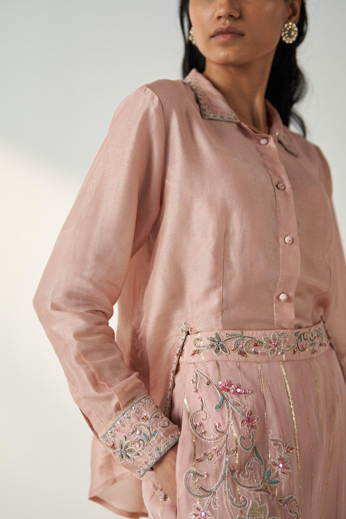 TISYA BLUSH PINK SHIRT PANT SET - Studio Bagechaa