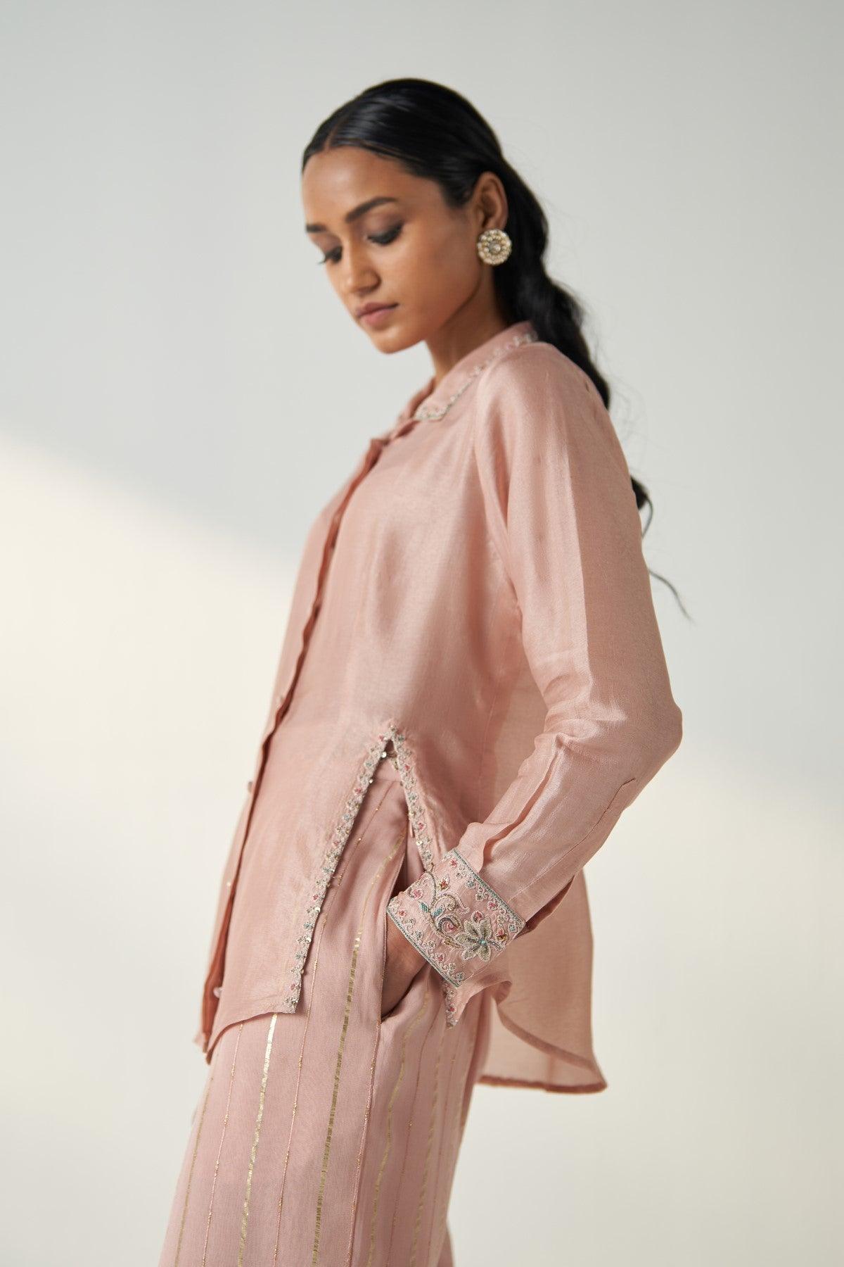 TISYA BLUSH PINK SHIRT PANT SET - Studio Bagechaa