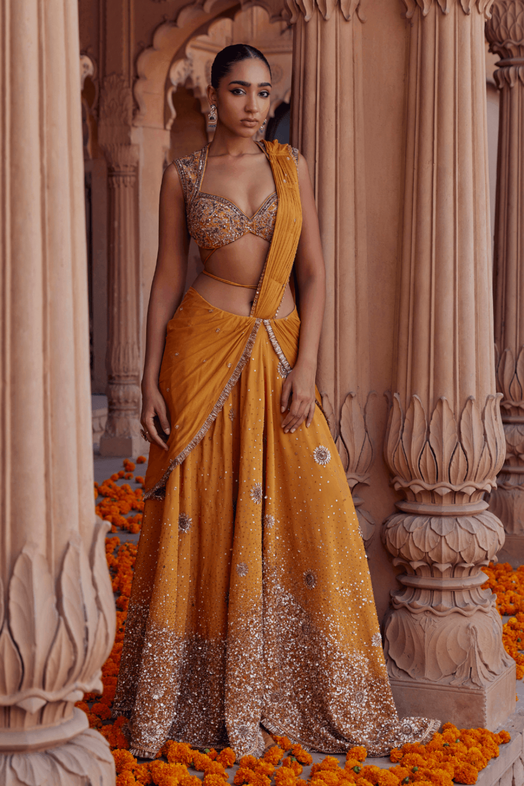 Alisha Ohri in Pihu Mustard Saree With Khichdi Sequence Work - Studio Bagechaa