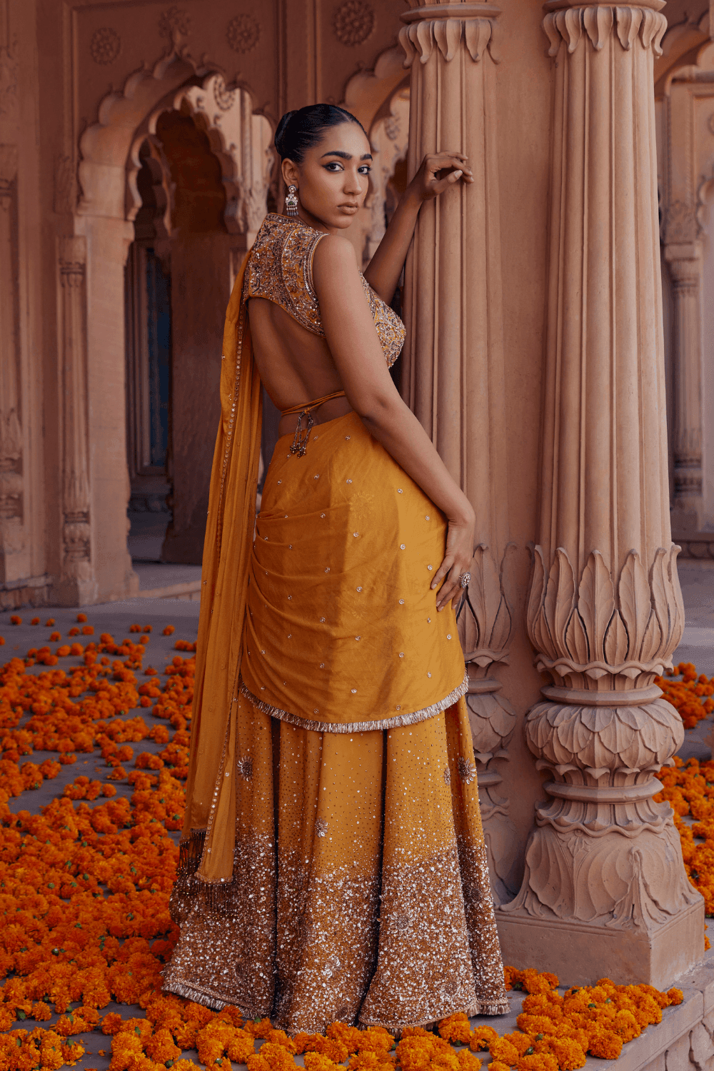 Alisha Ohri in Pihu Mustard Saree With Khichdi Sequence Work - Studio Bagechaa