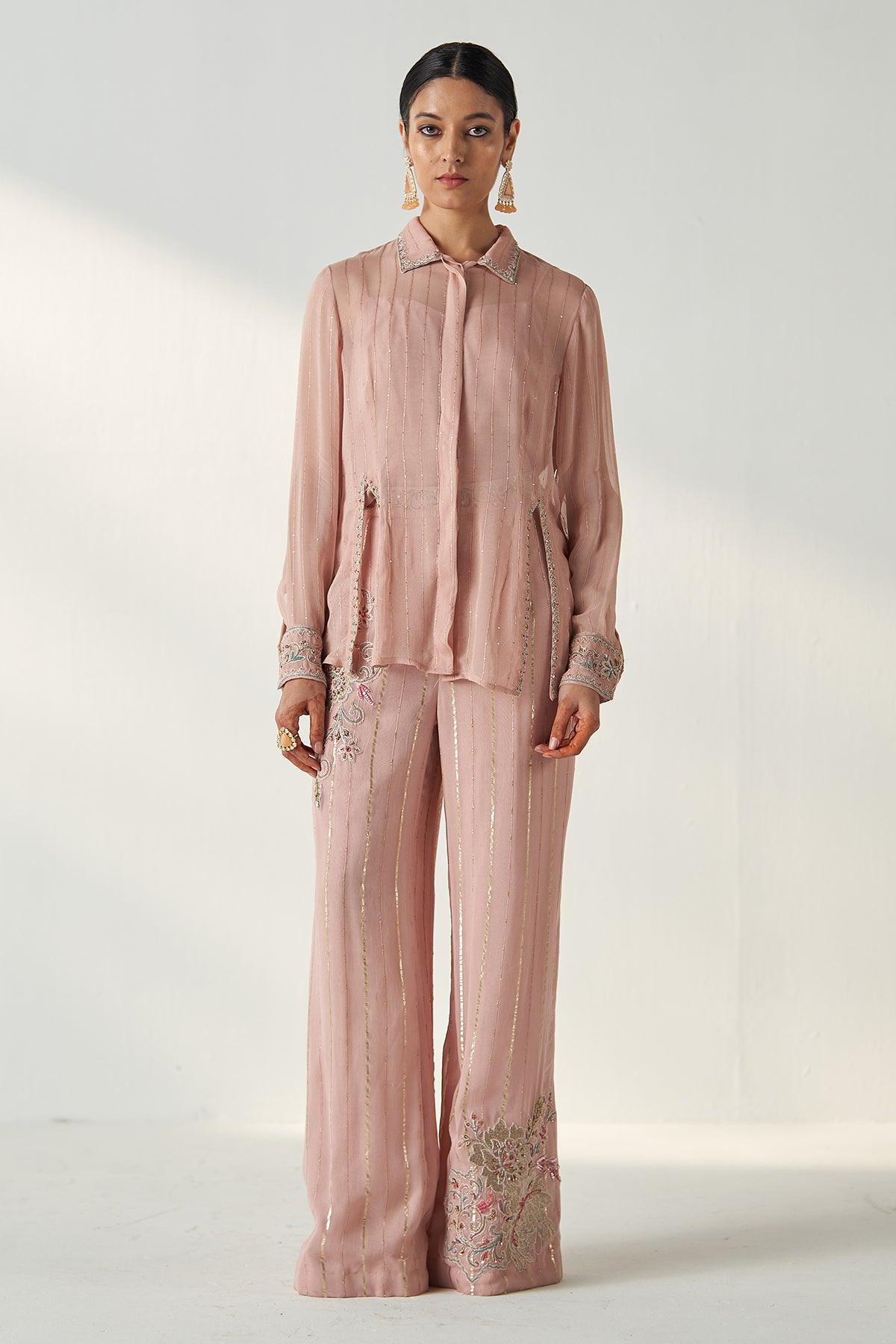 VANI BLUSH PINK SHIRT PANT SET - Studio Bagechaa