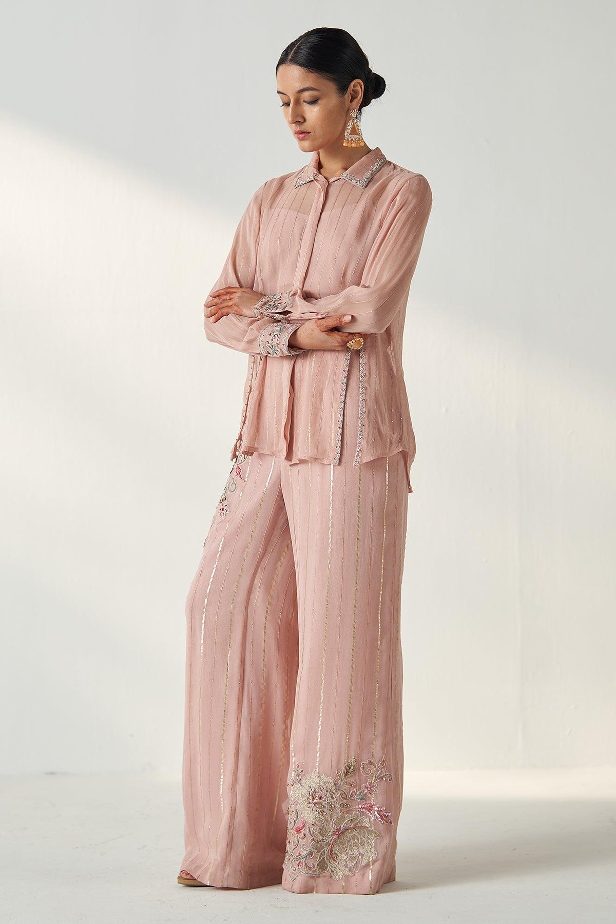 VANI BLUSH PINK SHIRT PANT SET - Studio Bagechaa