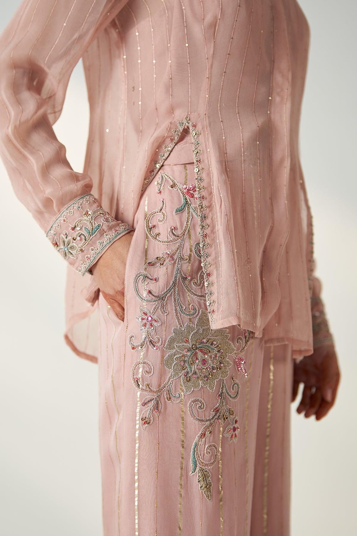 VANI BLUSH PINK SHIRT PANT SET - Studio Bagechaa
