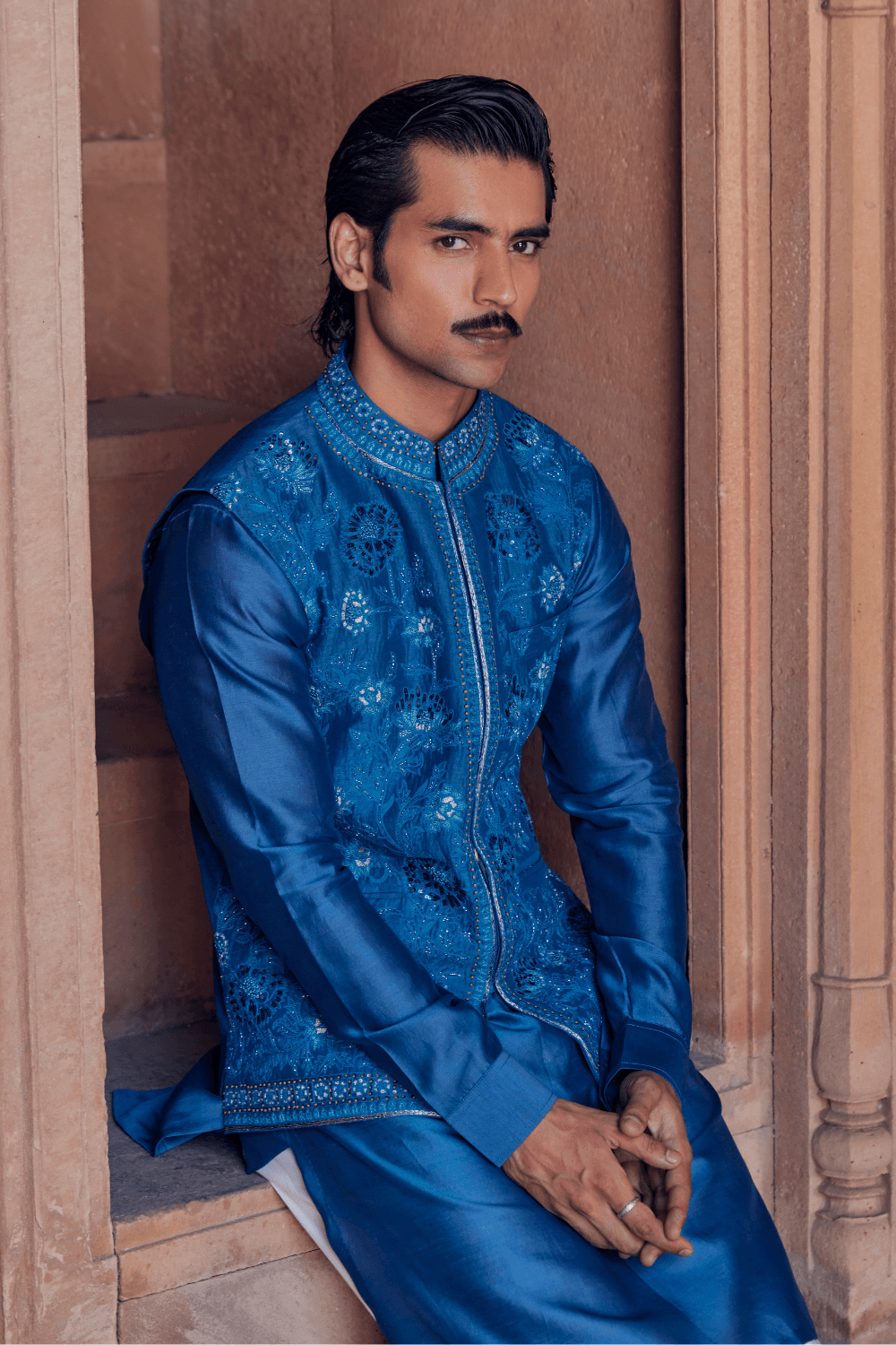 Vasl Nehru Jacket Set With Gota Handwork - Studio Bagechaa