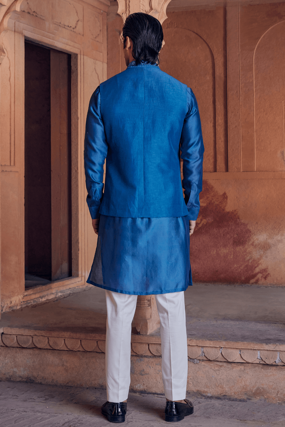 Vasl Nehru Jacket Set With Gota Handwork - Studio Bagechaa