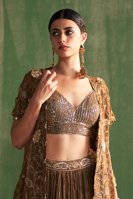 DEVIKA BROWN LEHENGA SET