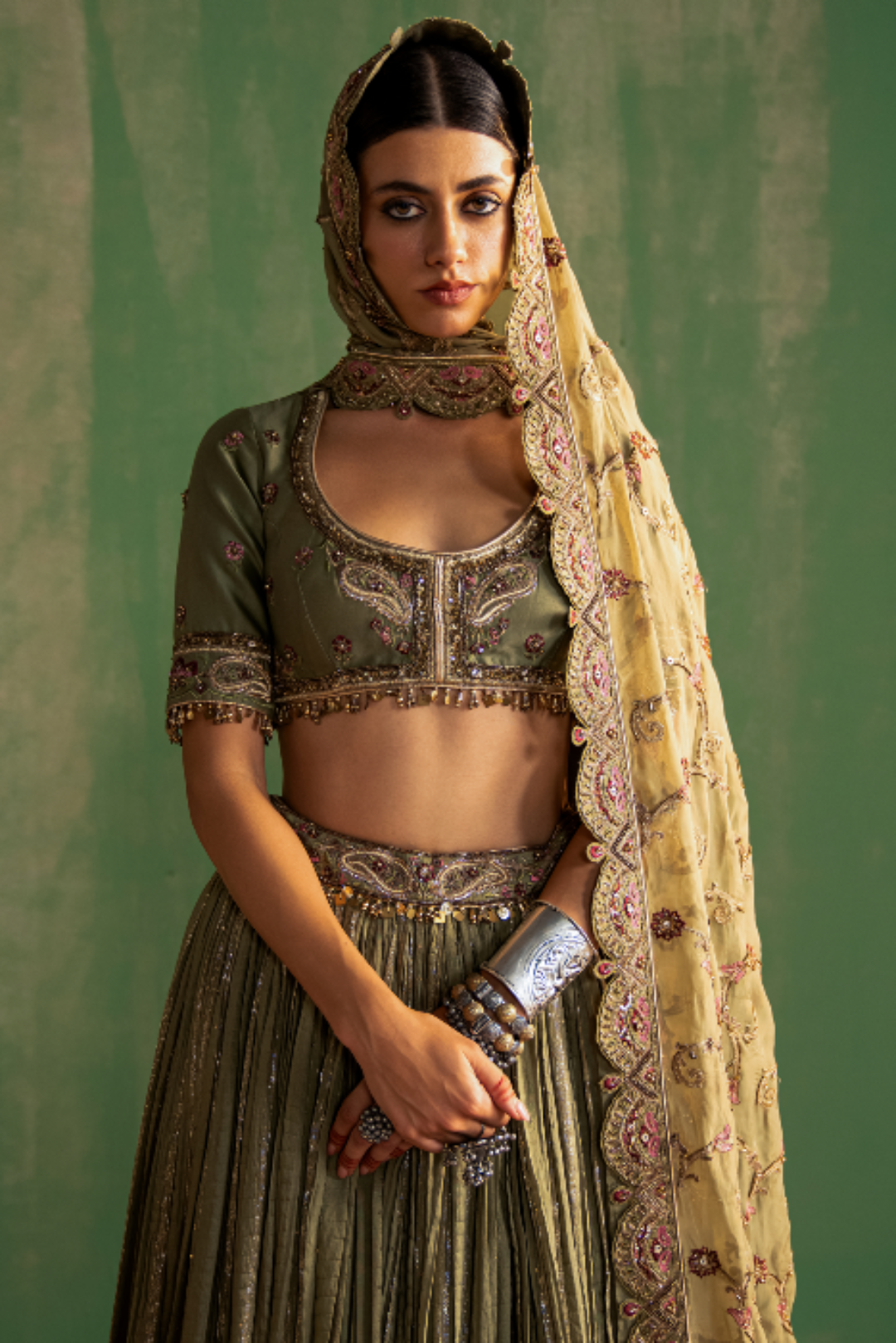 Priyanka Aggarwal in ISHIRA GREEN LEHENGA SET