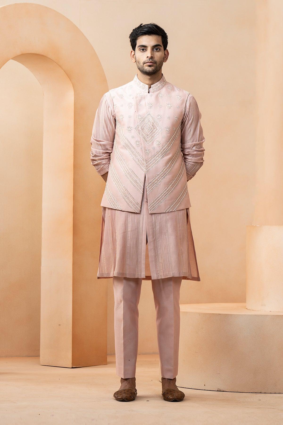 Zaheen Chanderi Nehru Jacket set - Studio Bagechaa