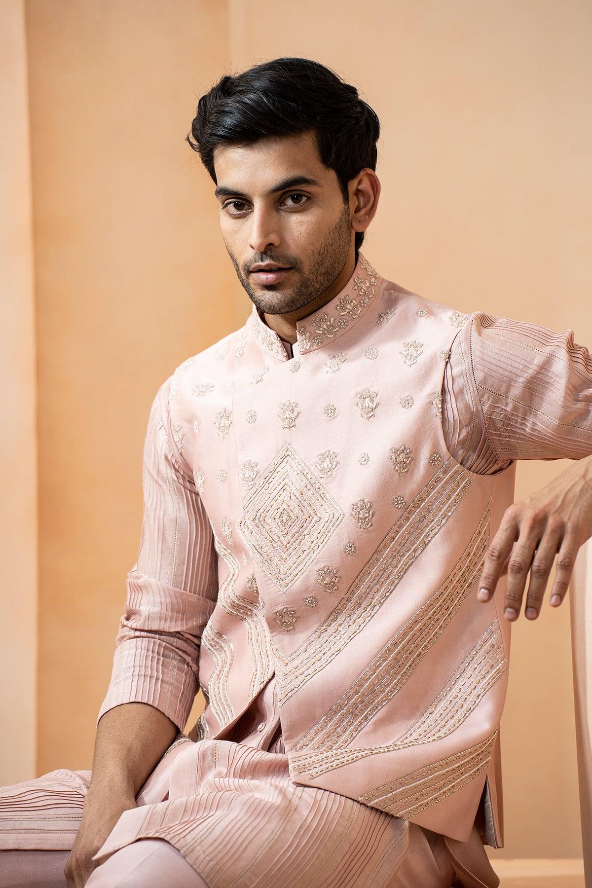 Zaheen Chanderi Nehru Jacket set - Studio Bagechaa