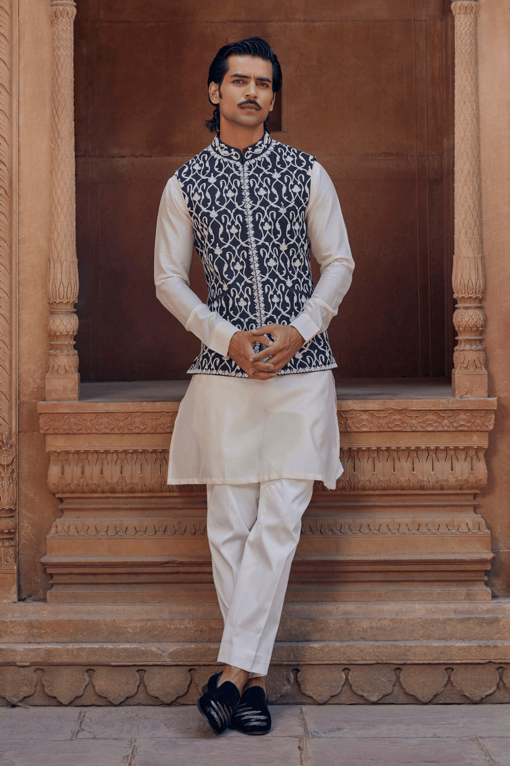 Zaroon Stylish Black Chanderi Set - Studio Bagechaa