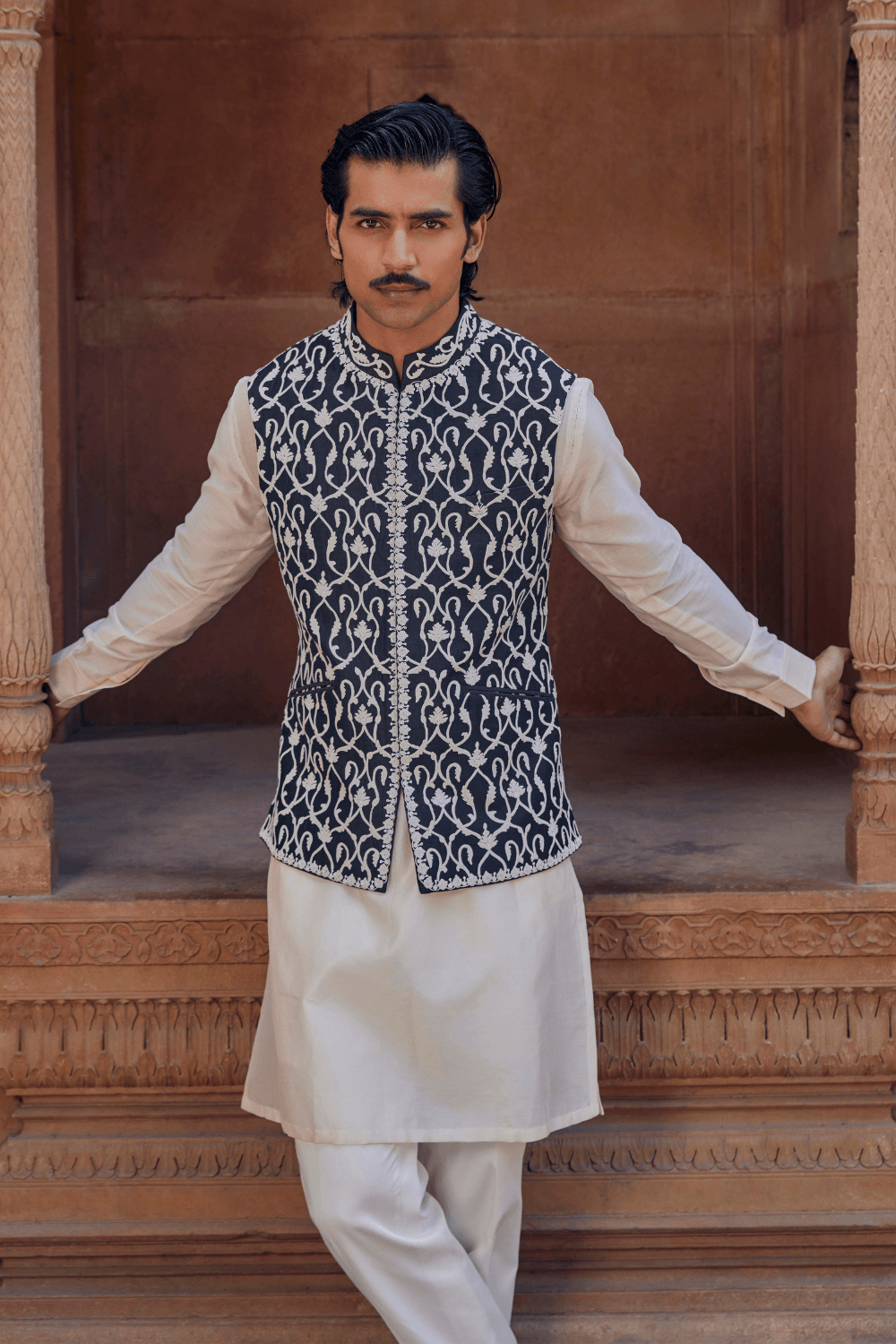 Zaroon Stylish Black Chanderi Set - Studio Bagechaa