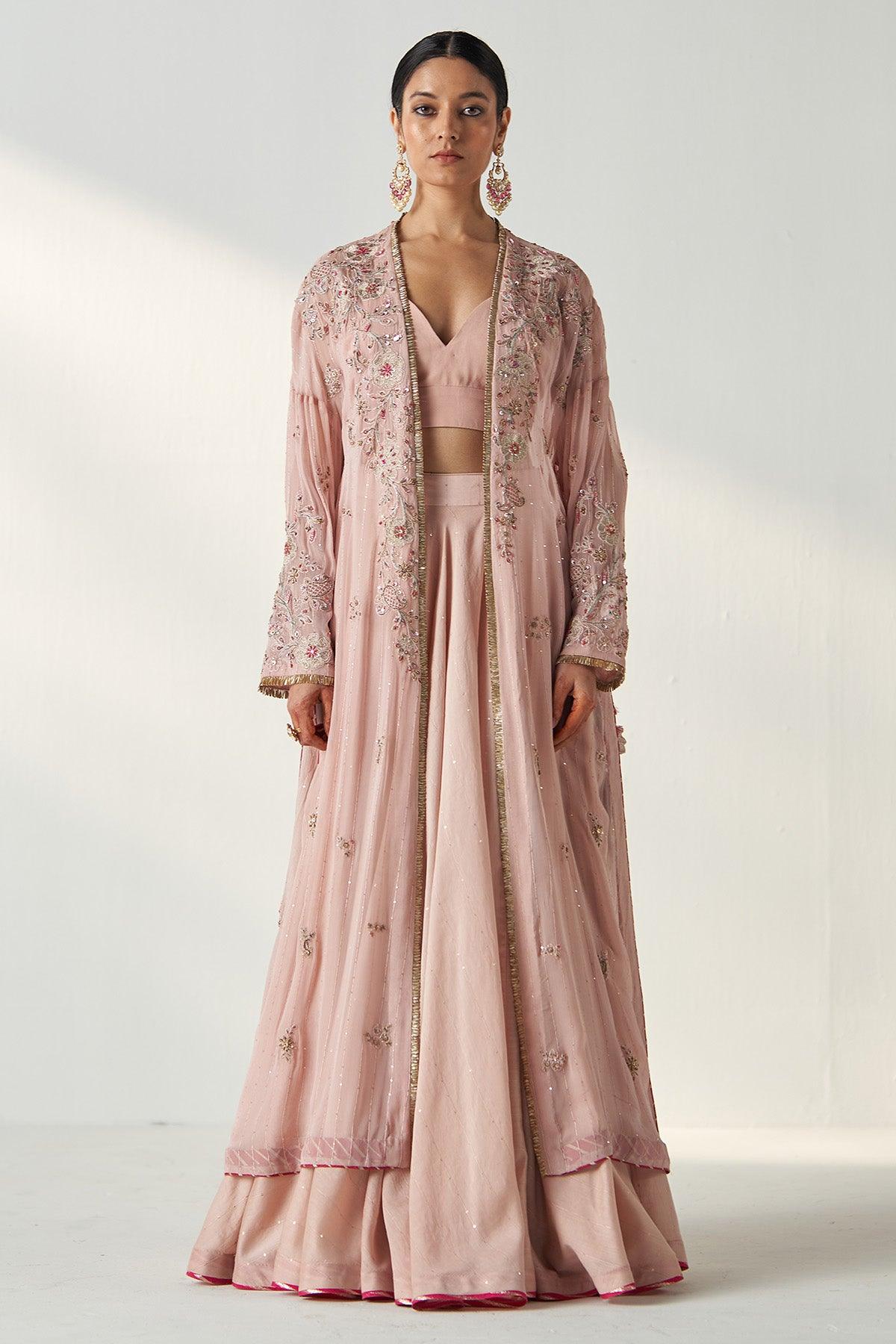 ZOYA BLUSH PINK CAPE LEHENGA SET - Studio Bagechaa