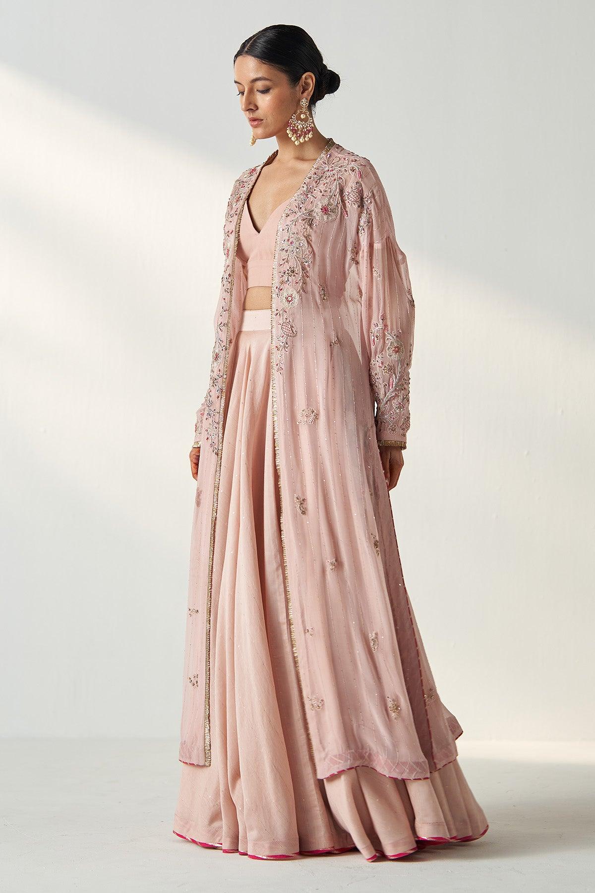 ZOYA BLUSH PINK CAPE LEHENGA SET - Studio Bagechaa