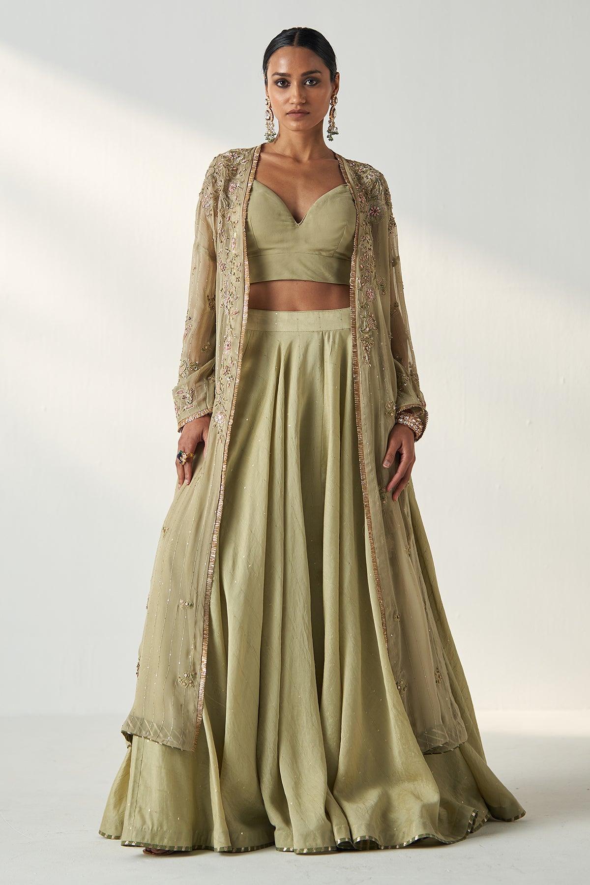 ZOYA GREEN CAPE LEHENGA SET - Studio Bagechaa