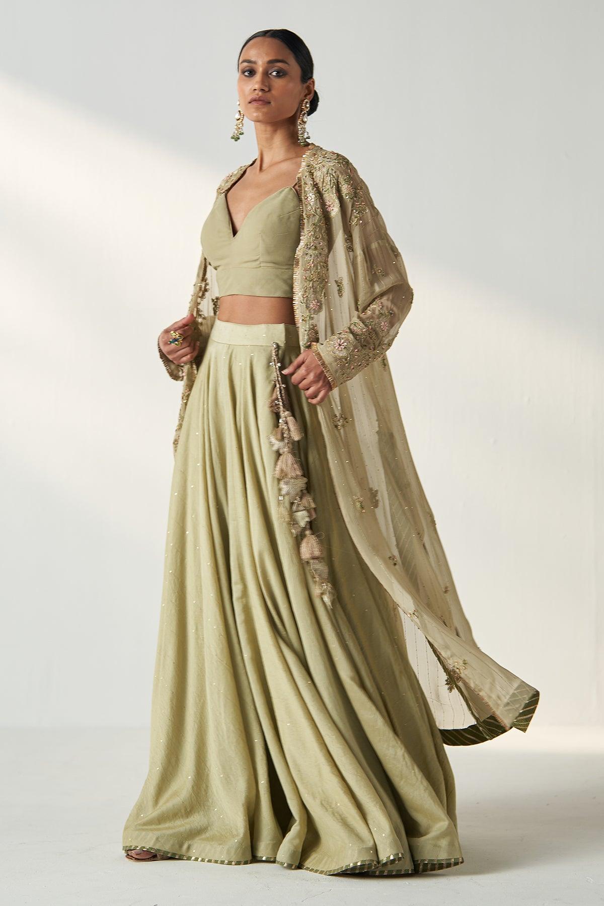 ZOYA GREEN CAPE LEHENGA SET - Studio Bagechaa