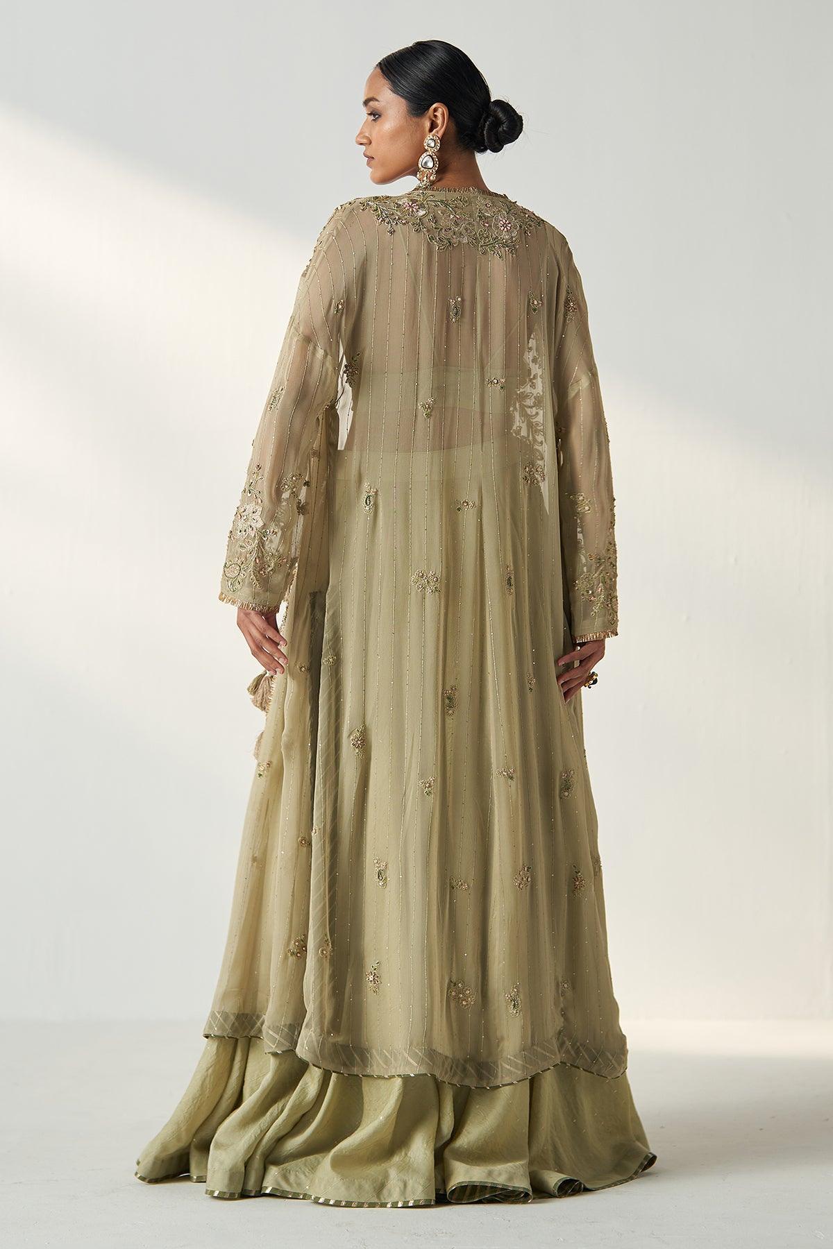 ZOYA GREEN CAPE LEHENGA SET - Studio Bagechaa