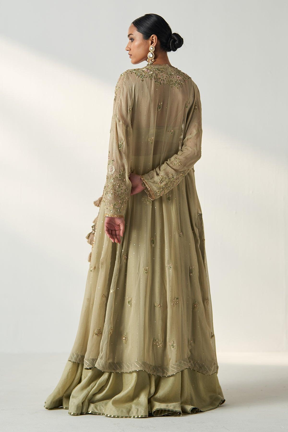 ZOYA GREEN CAPE LEHENGA SET - Studio Bagechaa