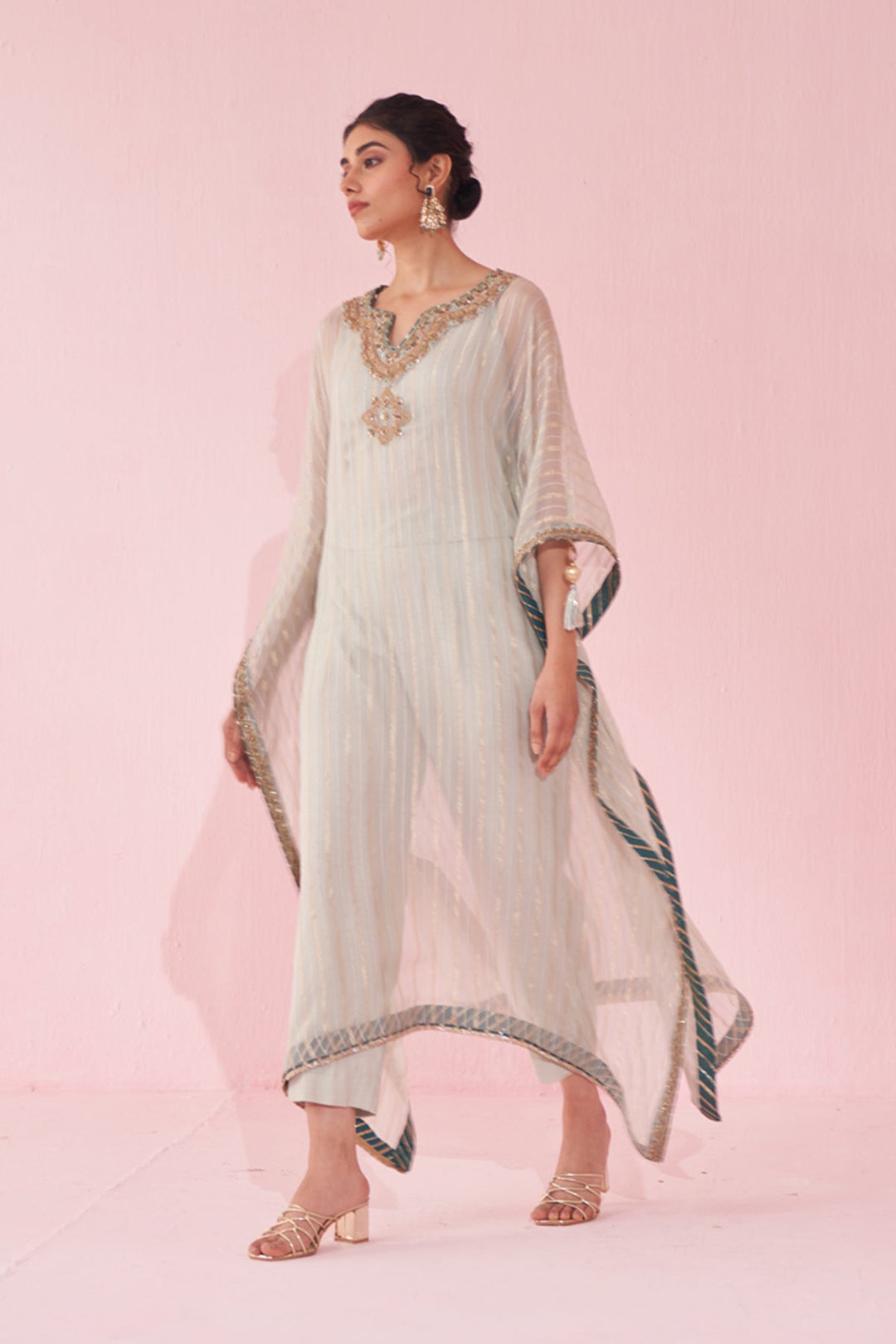 GULZAAR ICE BLUE KAFTAN SET