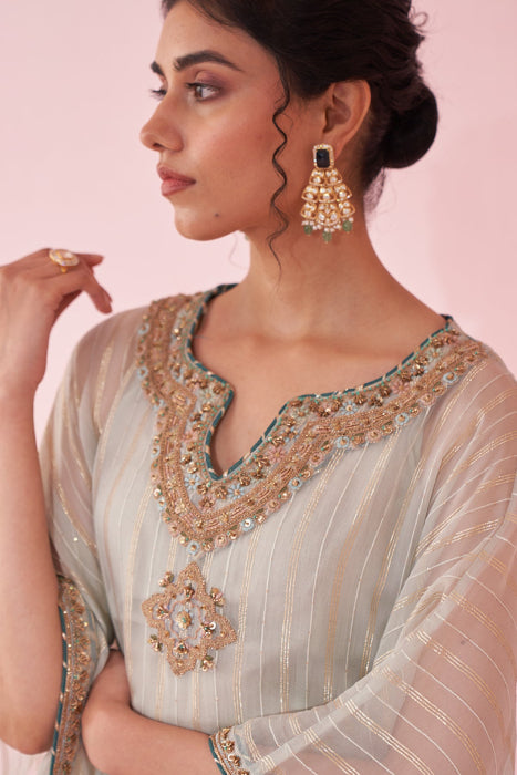 GULZAAR ICE BLUE KAFTAN SET