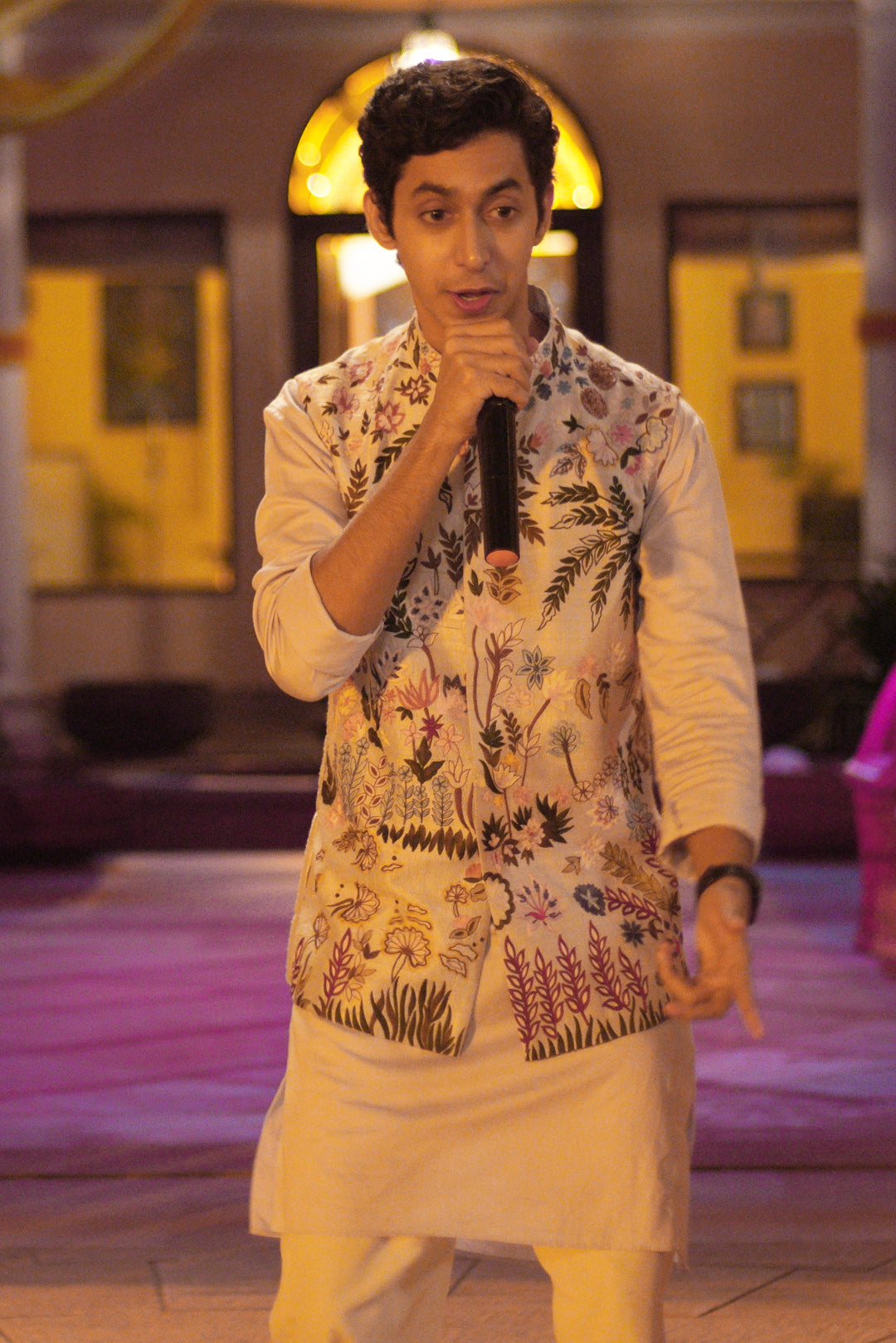 Mihir Ahuja In Vivacious Lilac Garden Reverie Threadwork Nehru Jacket