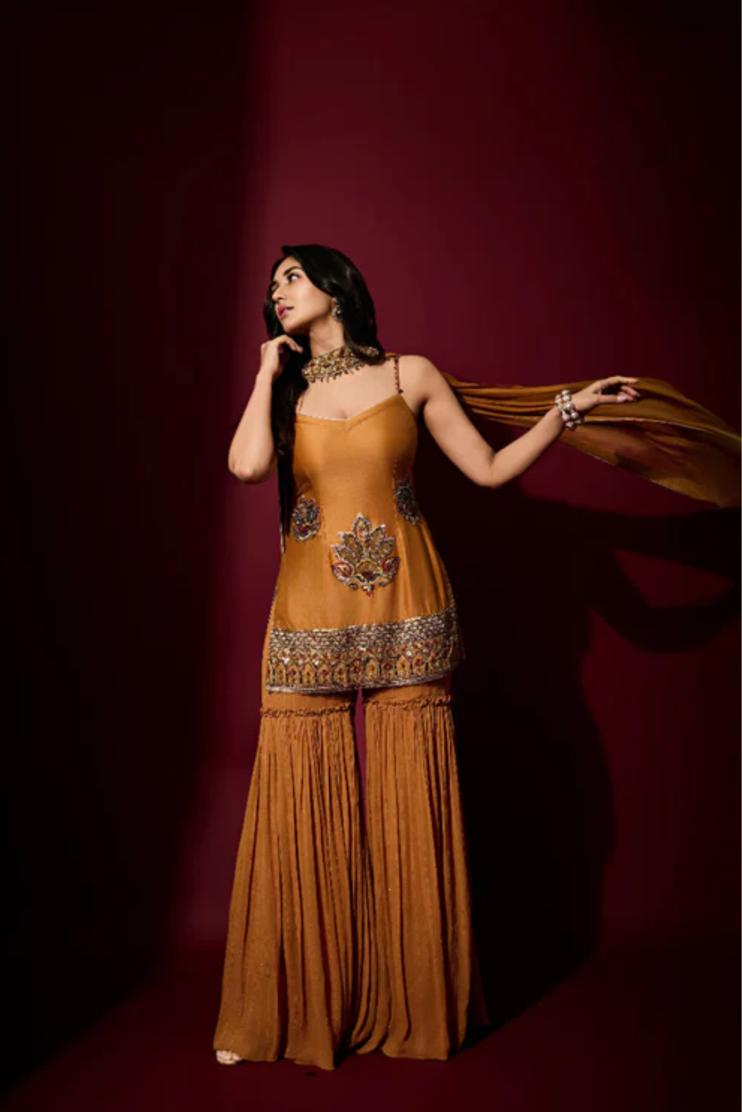 Nikita Dutta In MISHA MUSTARD KURTA SHARARA SET