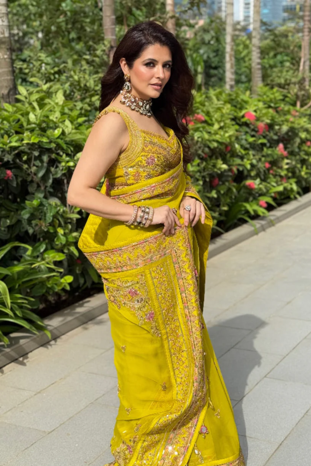 Natasha Luthra In Rangeela Lime Green Saree