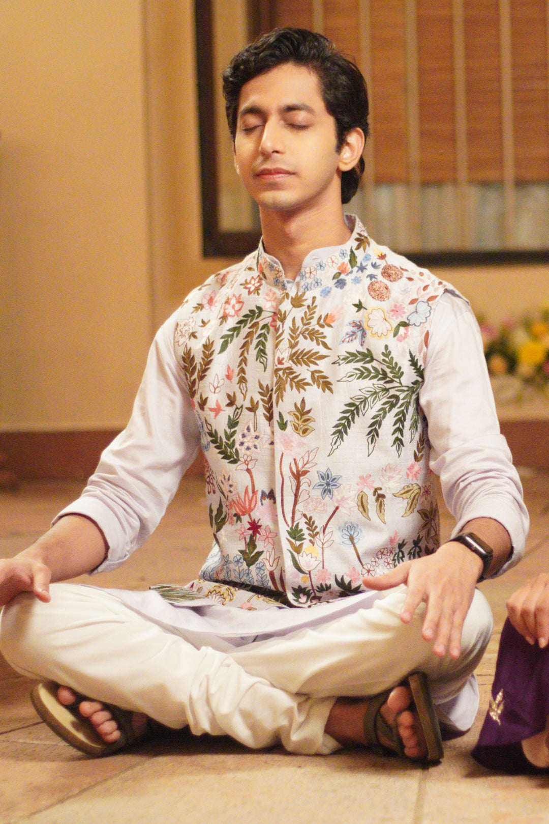 Mihir Ahuja In Vivacious Lilac Garden Reverie Threadwork Nehru Jacket