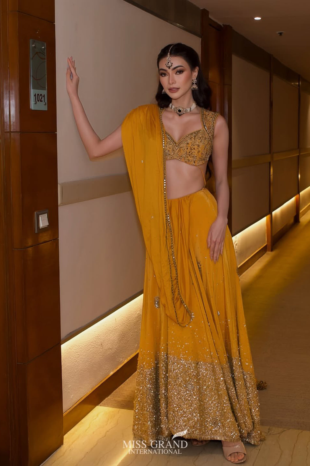 Emma Tiglao In Pihu Mustard Saree With Khichdi Sequence Work